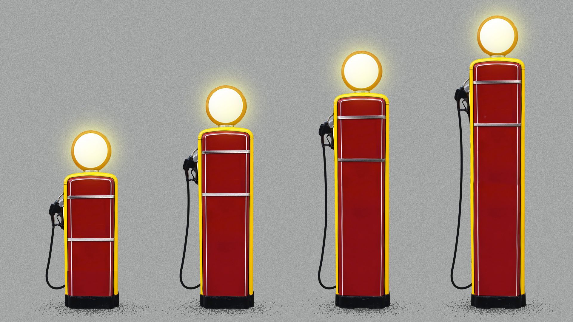 Illustration of gas pumps gradually getting taller.  