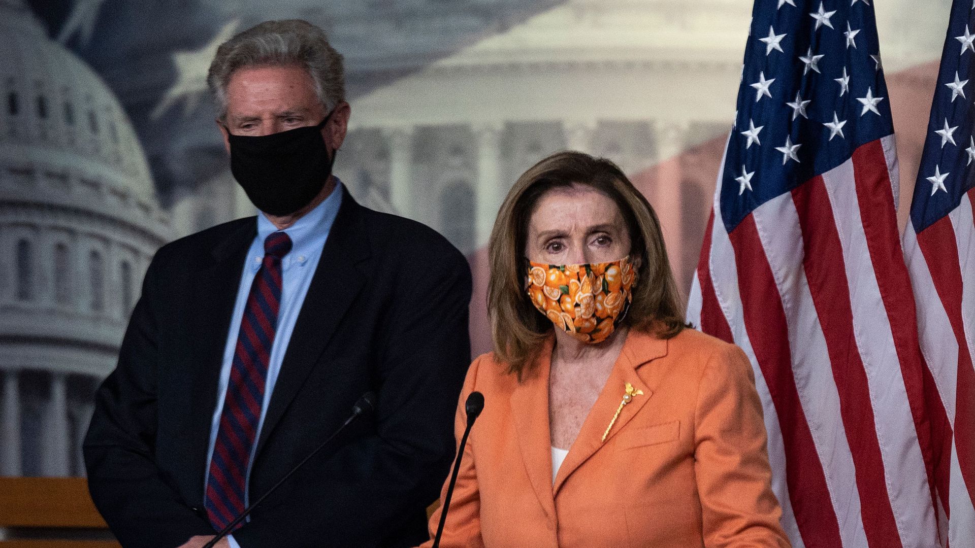 Speaker of the House Nancy Pelosi with Rep. Frank Pallone (D-N.J.) during a press conference on Oct. 8.