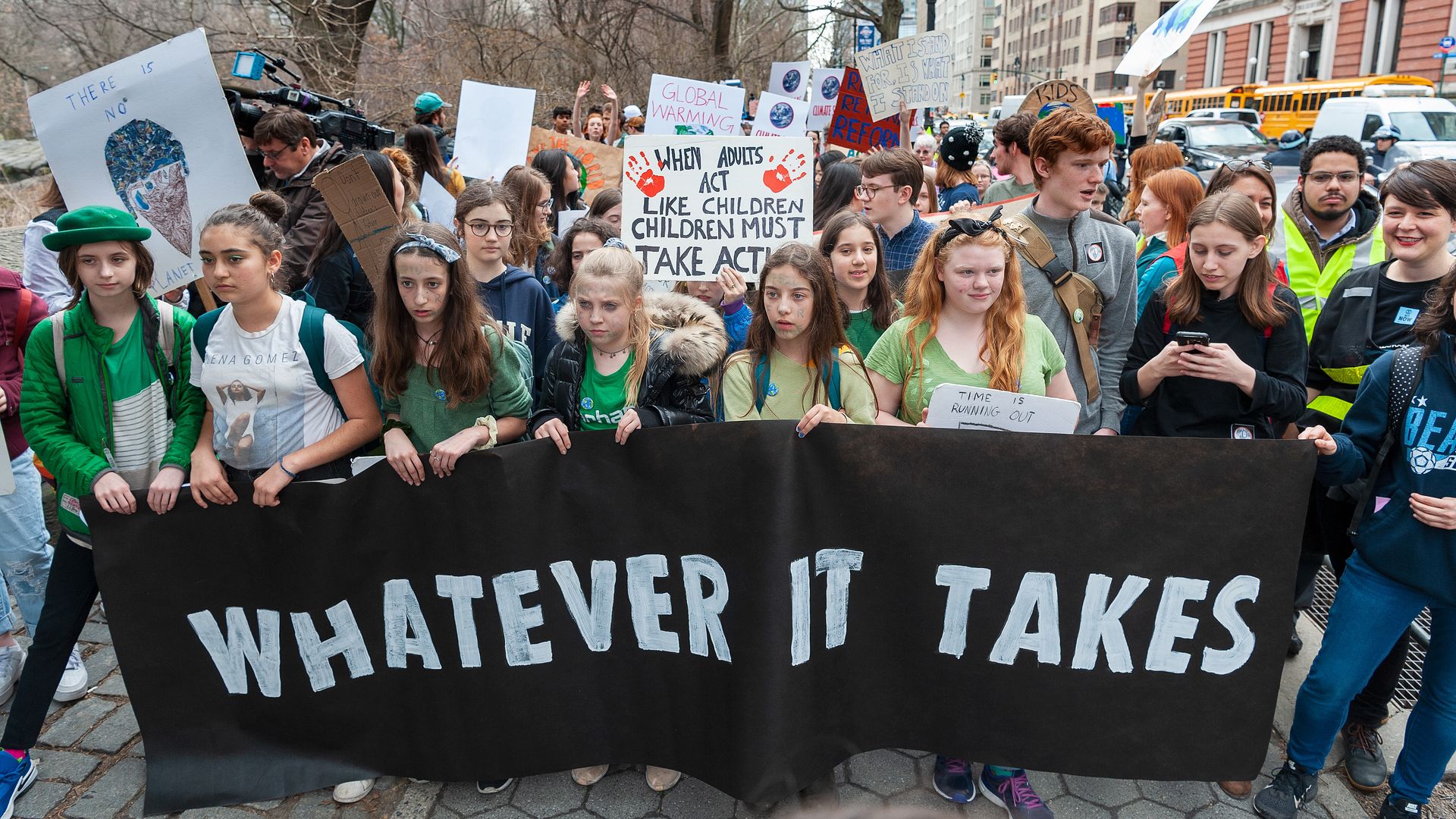 New York City high school students joined their international counterparts to protest climate change and the failure of older generations to address the destruction of the planet.