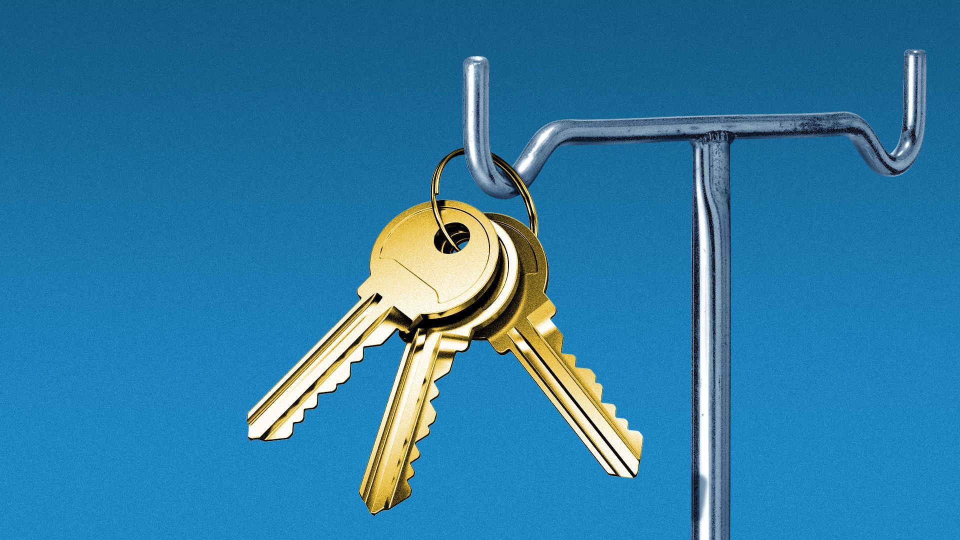 Illustration of a key ring hanging on an IV pole.