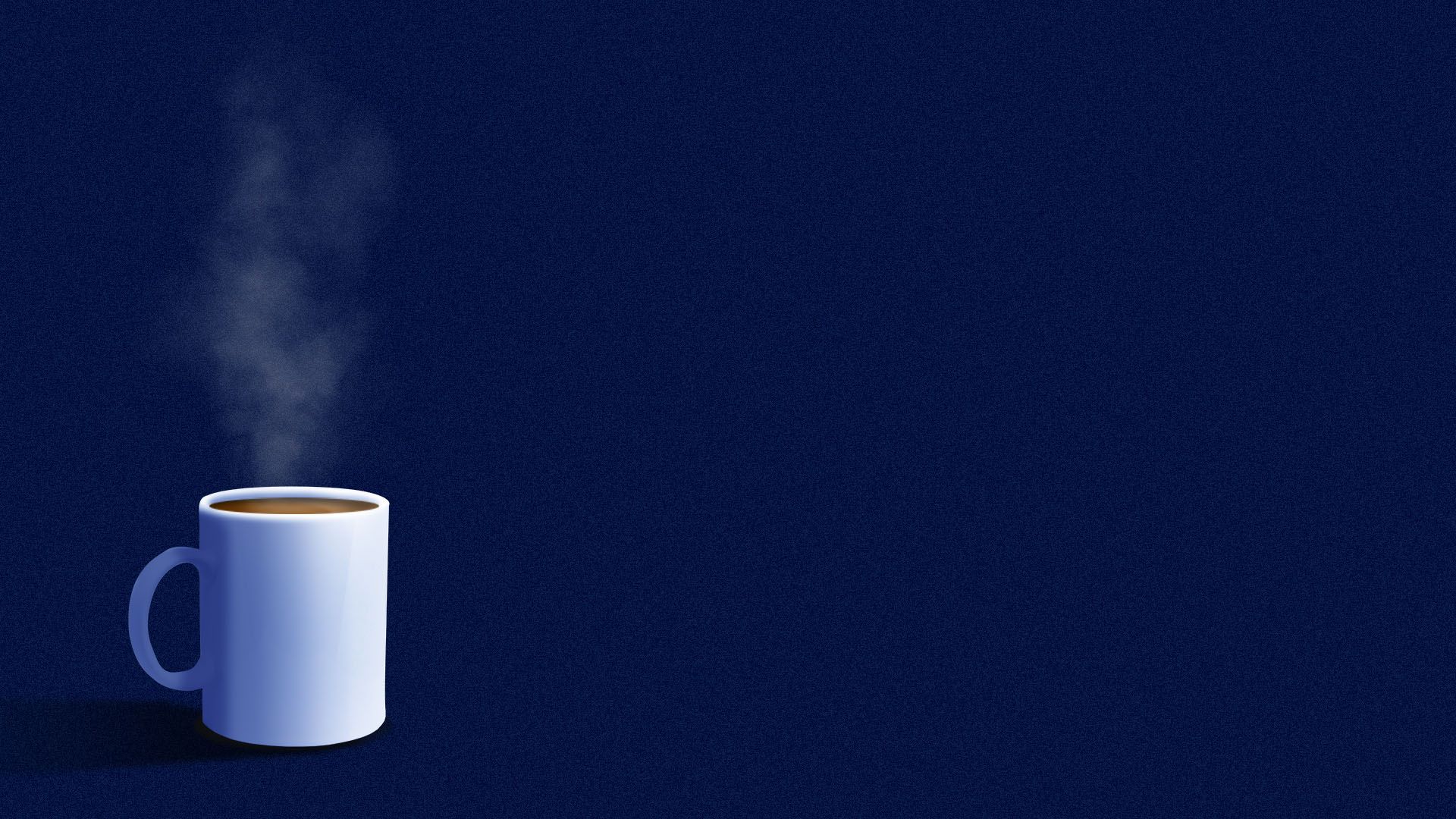 Illustration of a single coffee mug in the corner of a dark screen