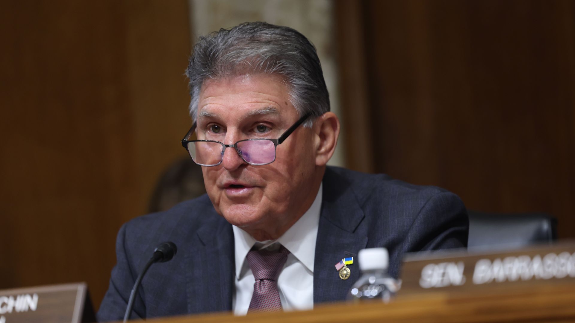 Sen. Joe Manchin (D-WV), Chairman of the Senate Energy and Natural Resources Committee, questions Interior Secretary Deb Haaland during a hearing on May 02, 2023