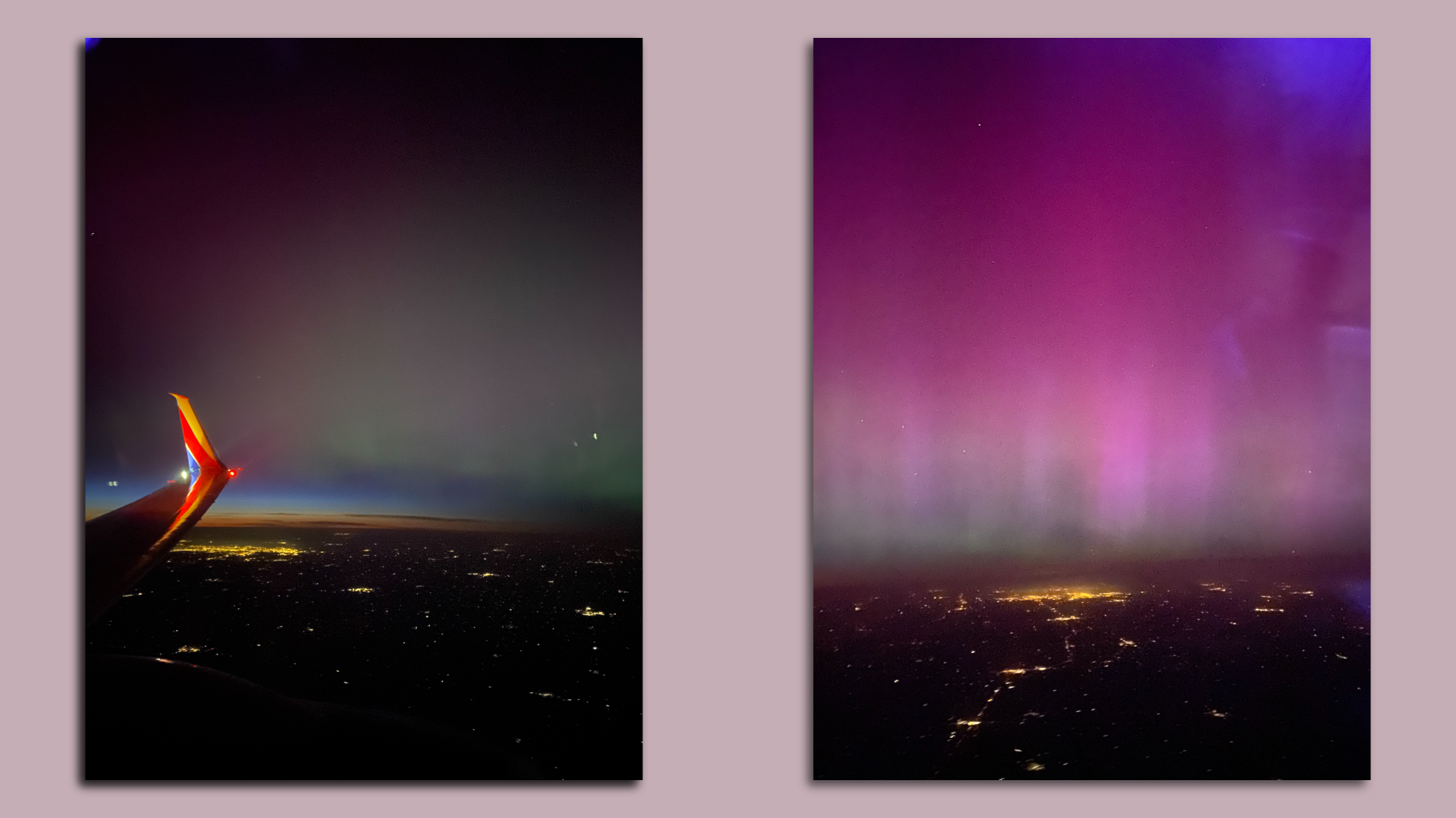 Images of the Northern Lights as seen from a plane on Friday, May 10