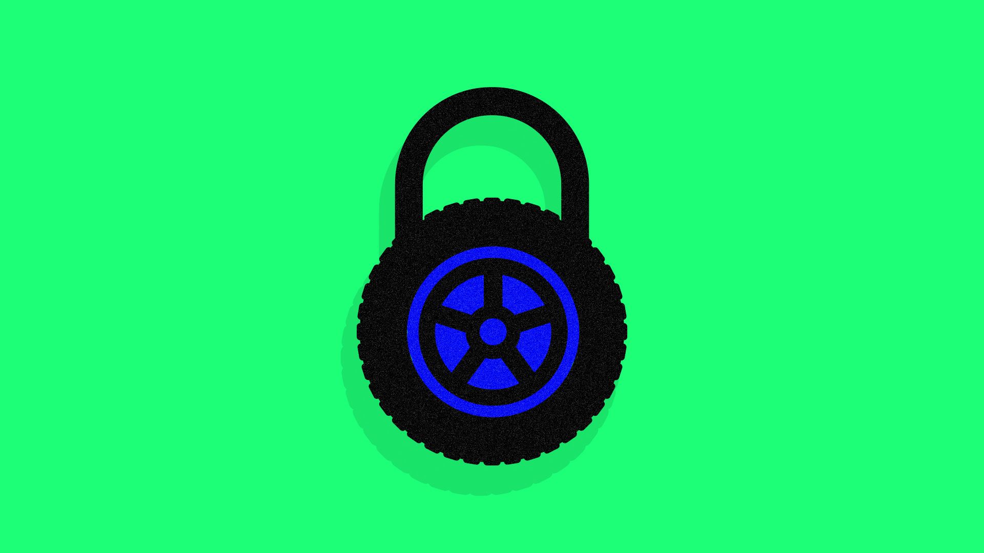 Illustration of padlock made out of a tire