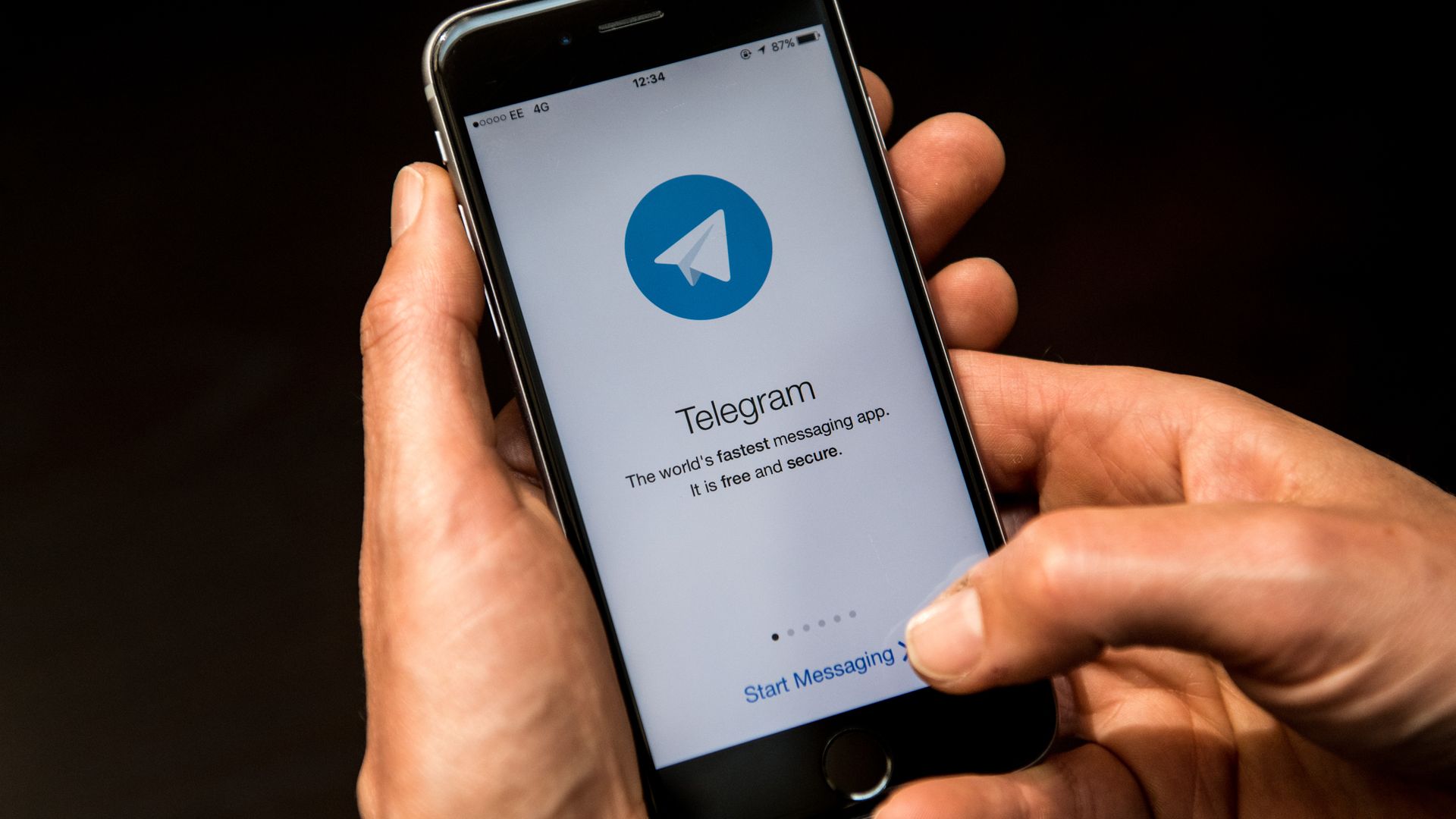 A close-up view of the Telegram messaging app is seen on a smart phone