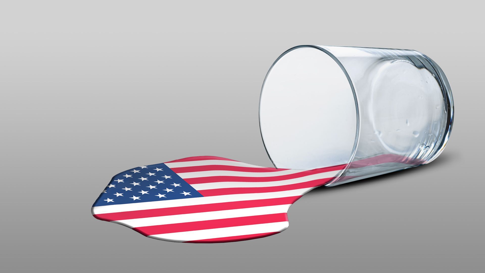 Illustration of a tipped glass with liquid forming the American flag spilled out