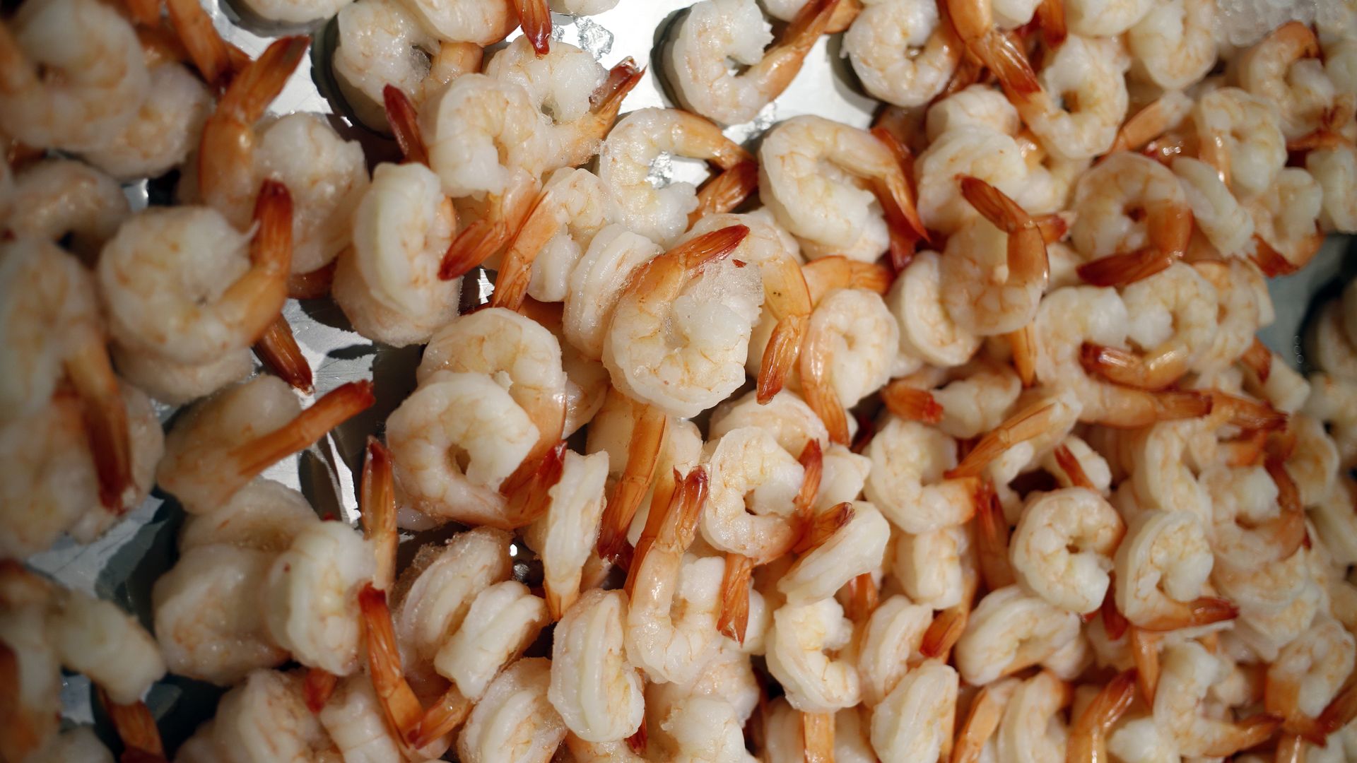 Peeled shrimp displayed on ice in a seafood counter at a Kroger store in Louisville, Kentucky.