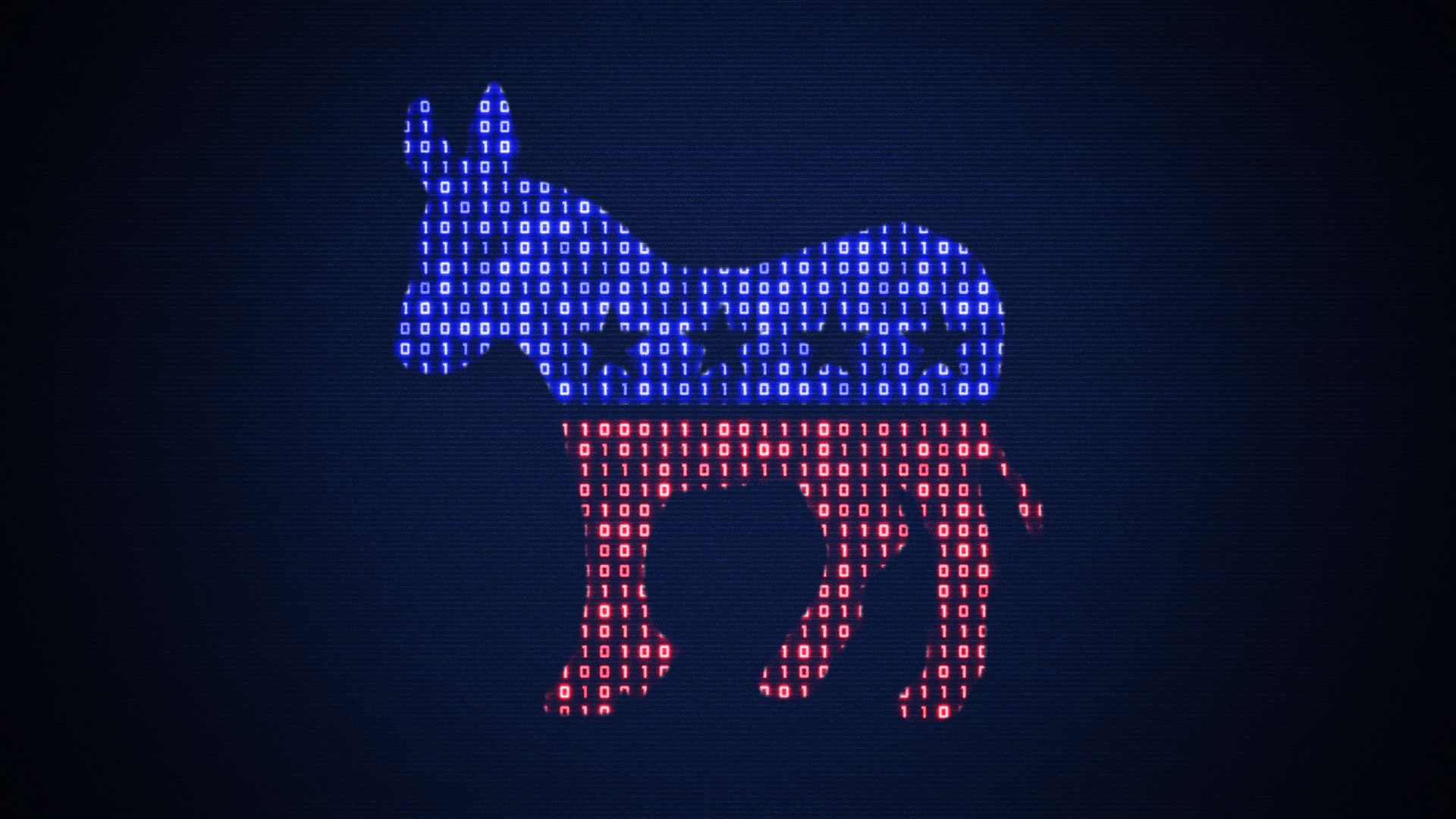 Illustration of the Democratic party logo filled with binary code. 