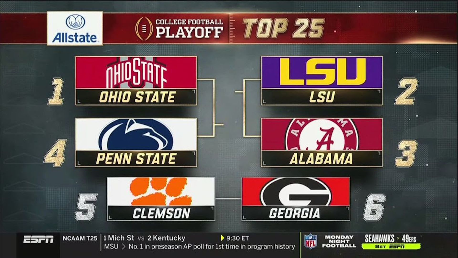 Screenshot of college football rankings