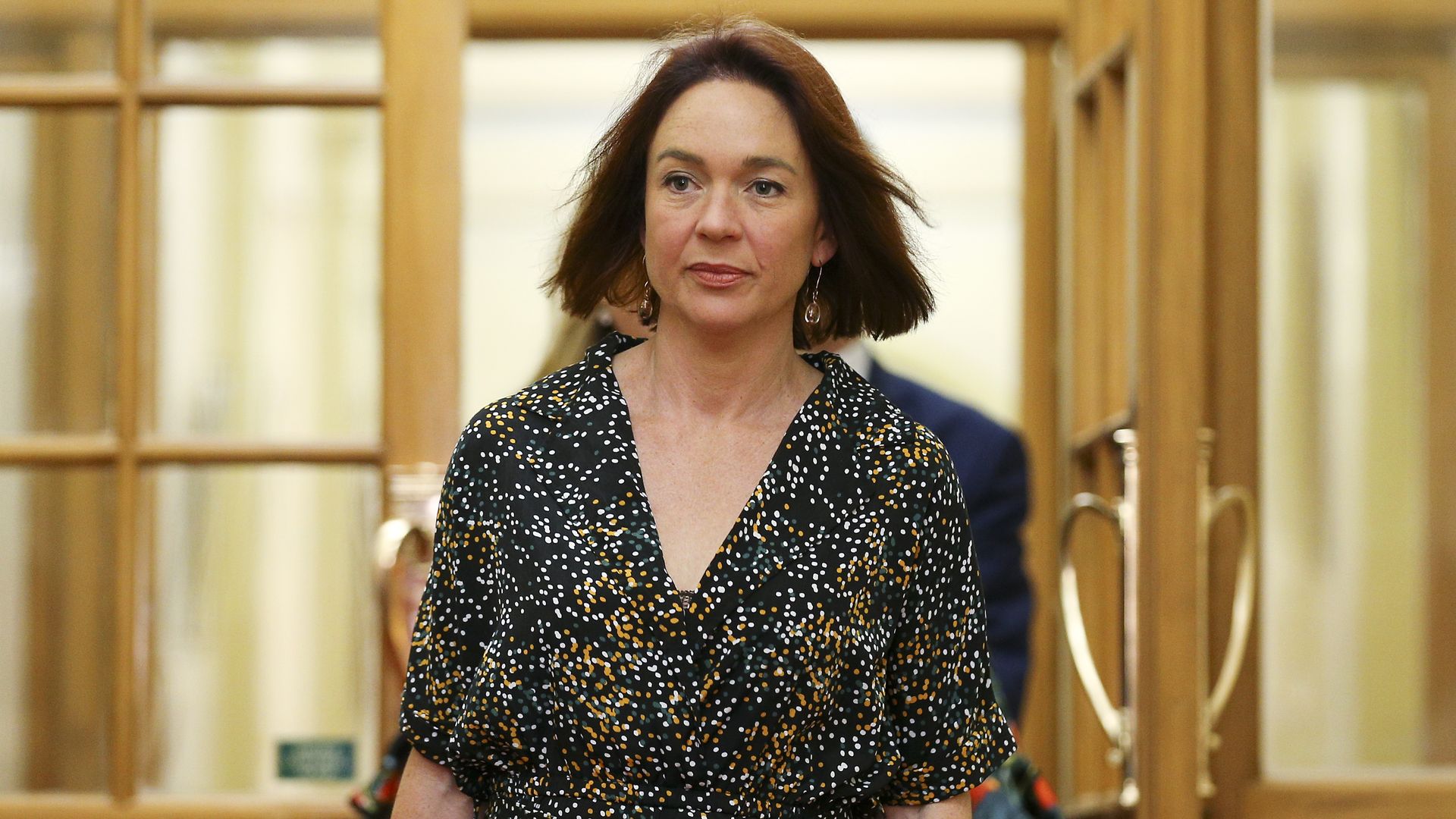 Labour MP Ginny Andersen arrives for a party meeting at Parliament on October 20, 2020 in Wellington, New Zealand.