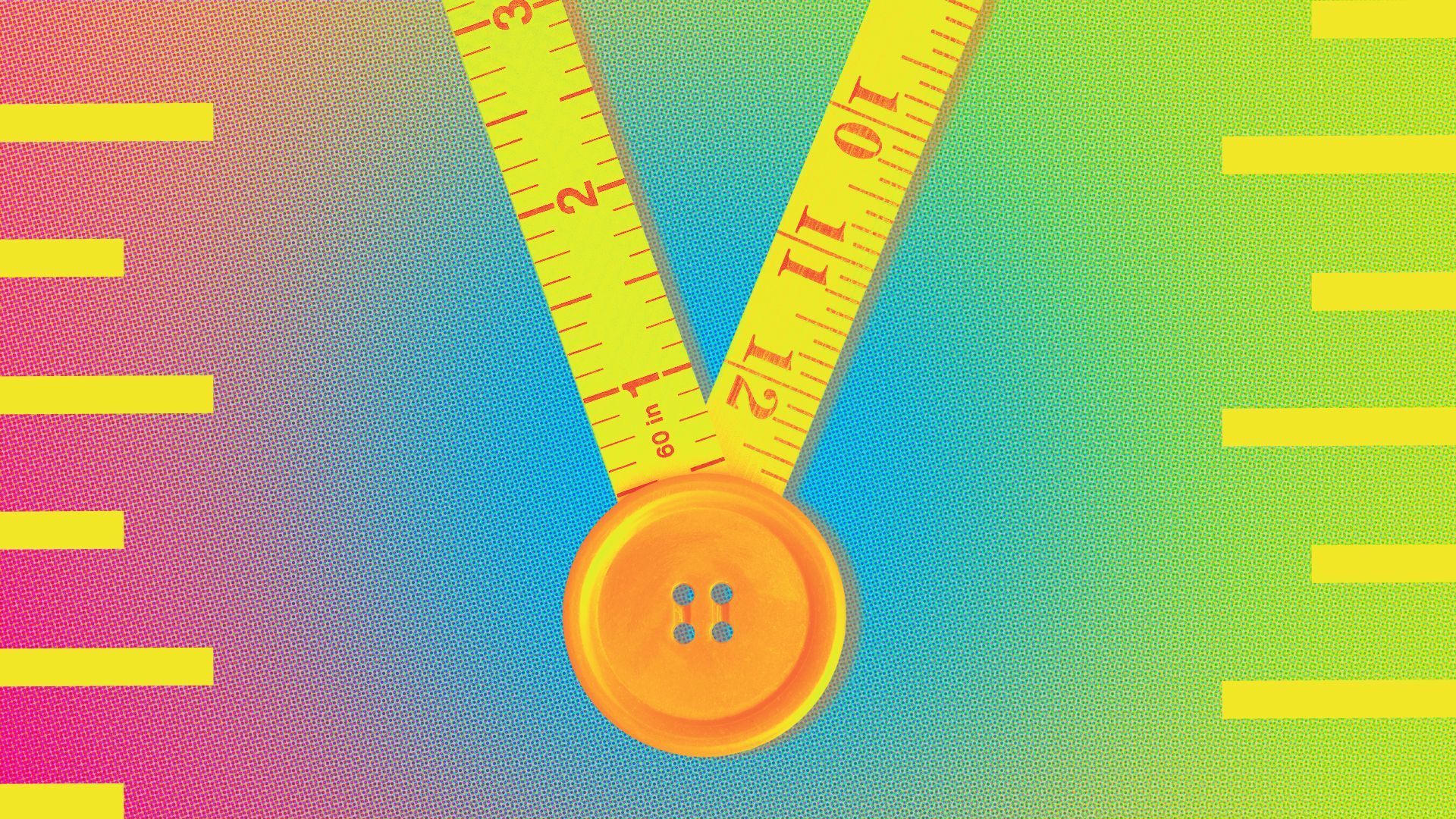 Illustration of an olympic medal made from measuring tape and a button