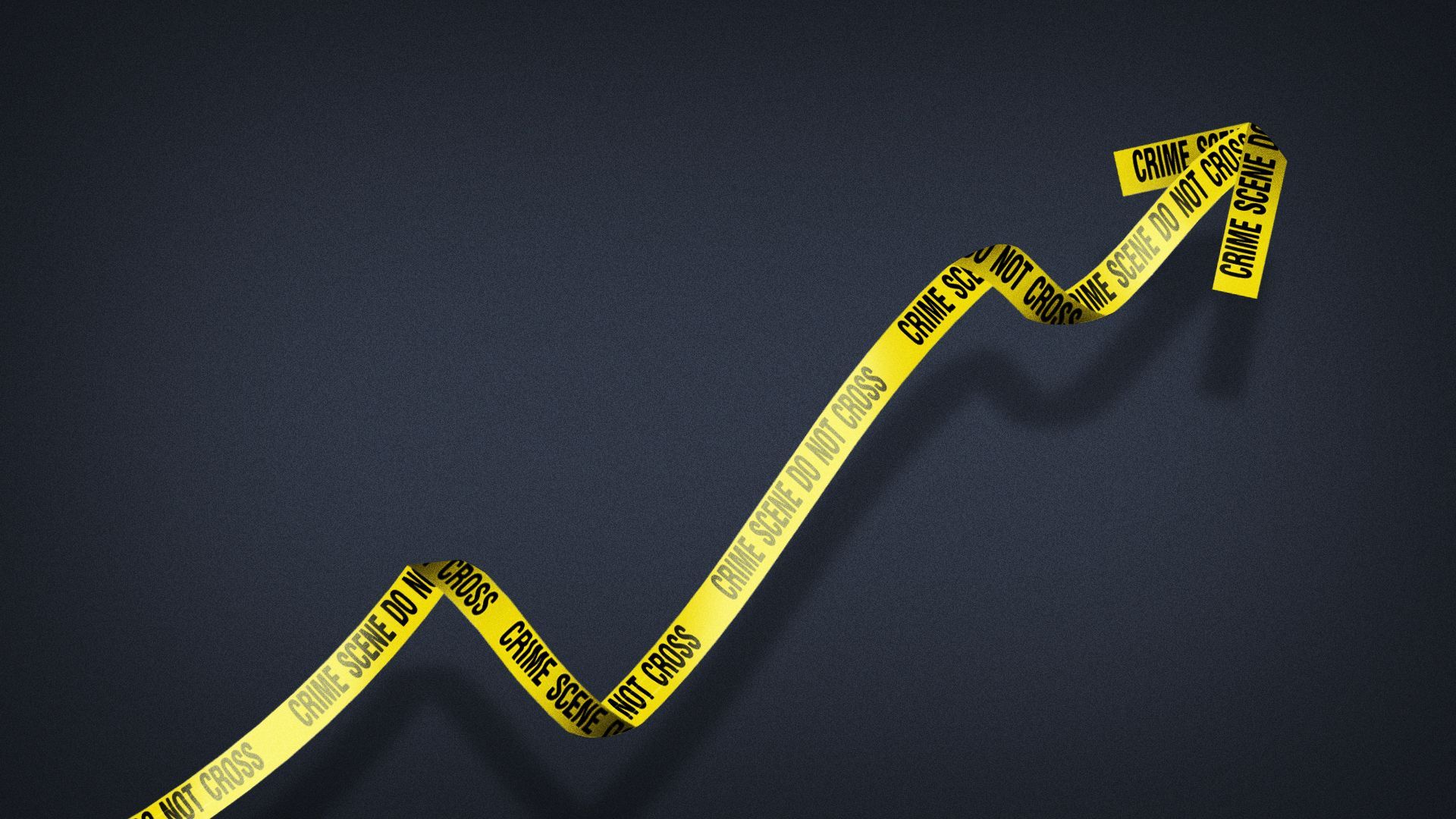 Illustration of crime tape forming an upward arrow. 