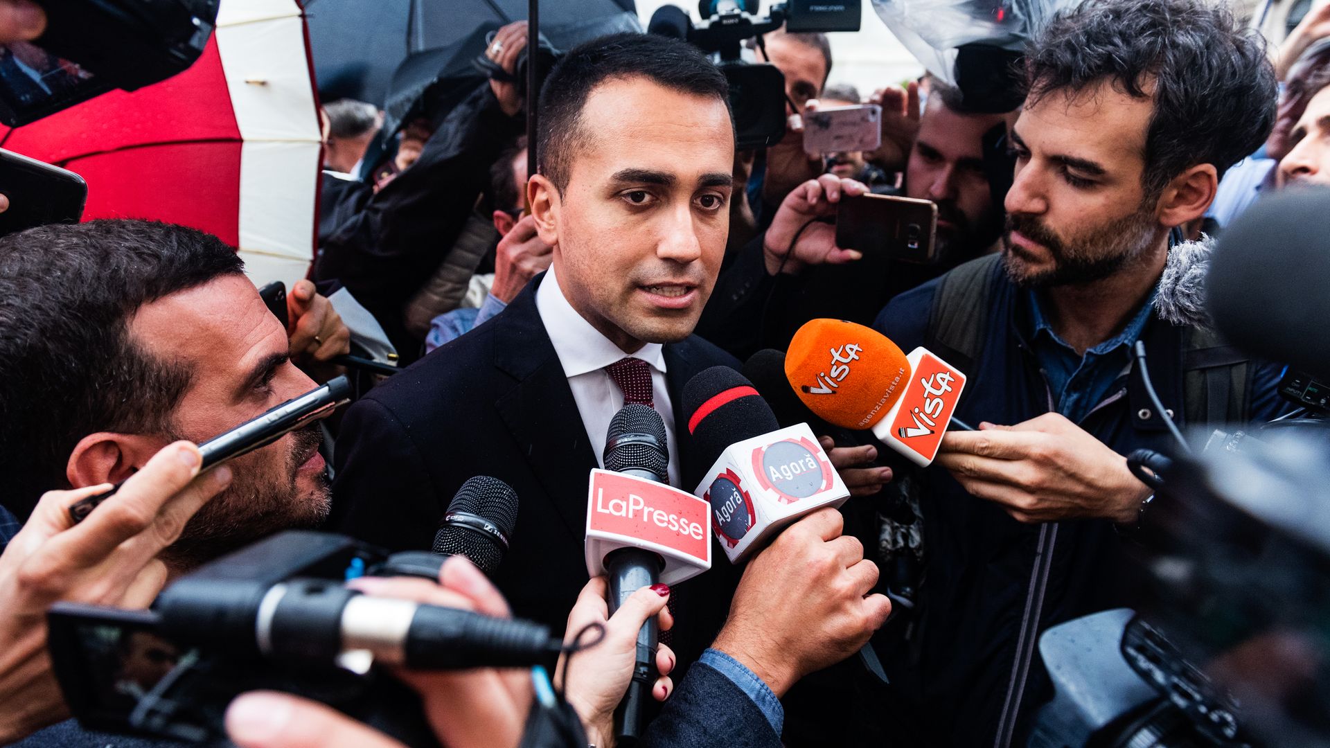Five Star Movement leader Luigi Di Maio talks with the press after speaking with Presdent Matarella