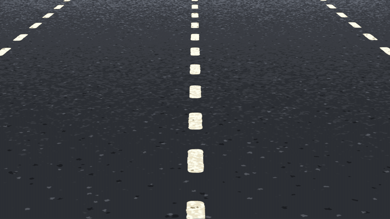 Animated illustration of painted-on dollar signs traveling down a highway.