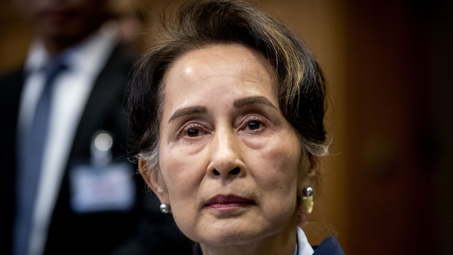 Myanmar's then-State Counsellor Aung San Suu Kyi at the UN's International Court of Justice on December 11, 2019 in the Peace Palace of The Hague,.