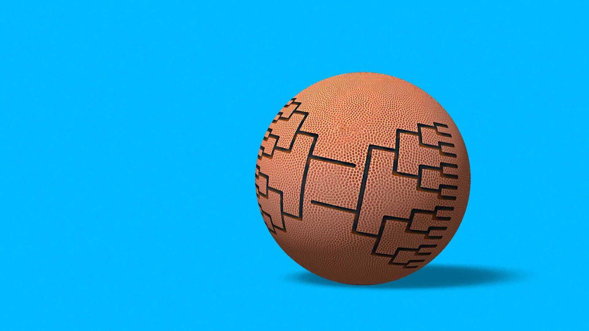 Touranament brackets illustrated across a basketball. Illustration: Lazaro Gamio/Axios