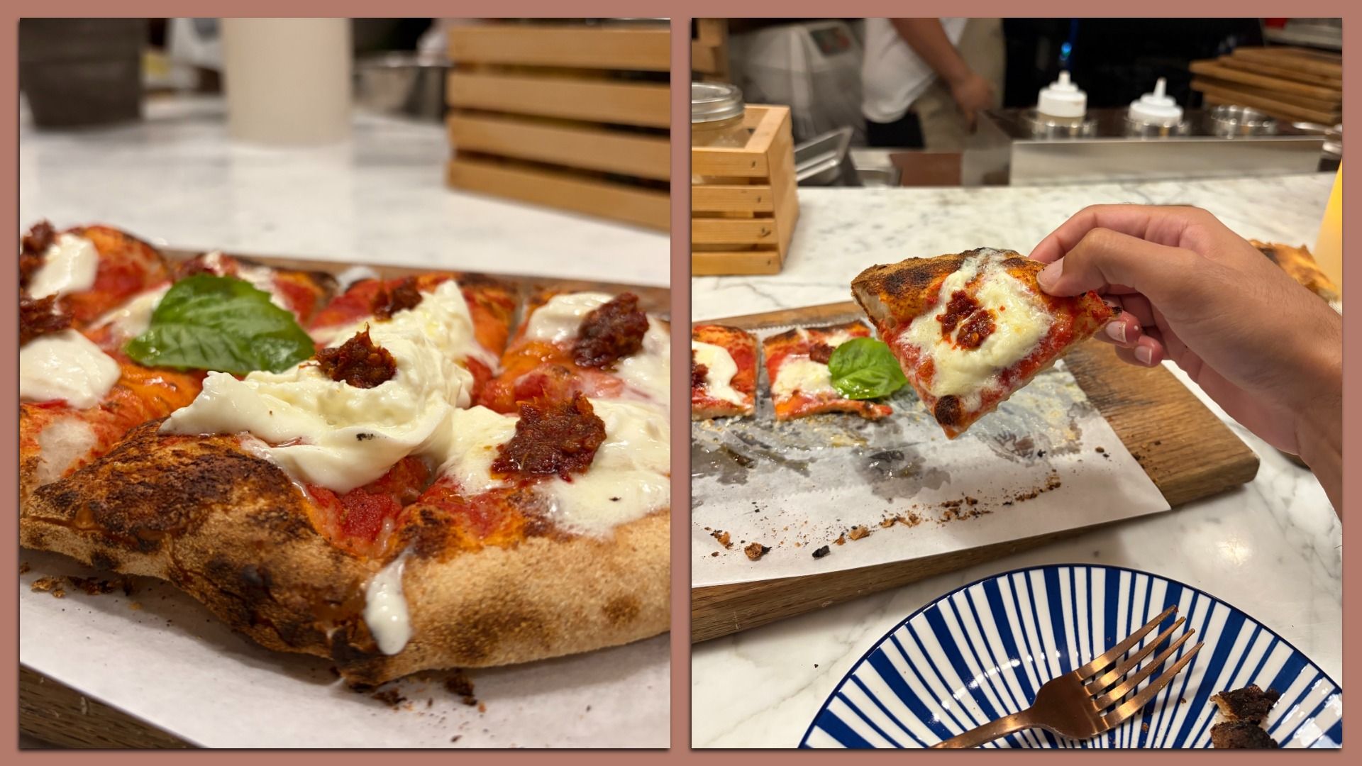 The "Monica" flatbread pinsa cost $29. Photo: Martin Vassolo/Axios