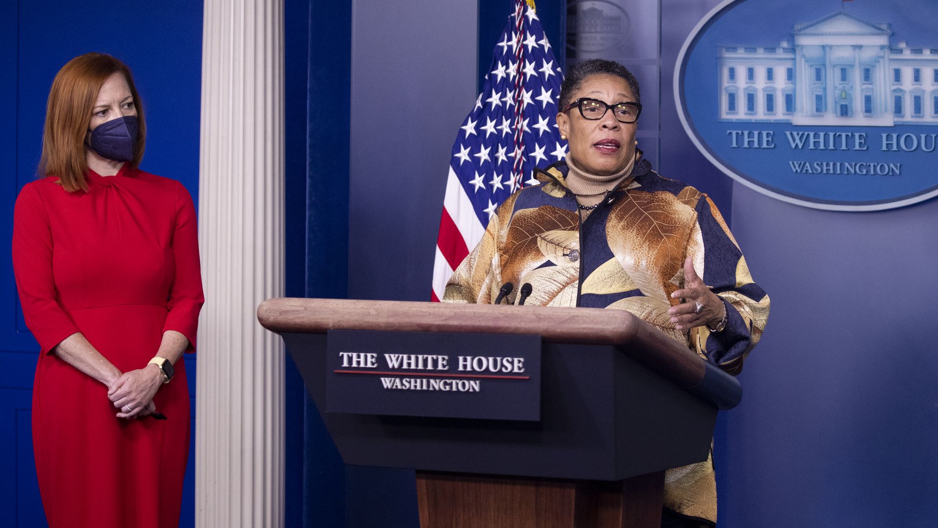 Photo of Marcia Fudge speaking from the White House podium