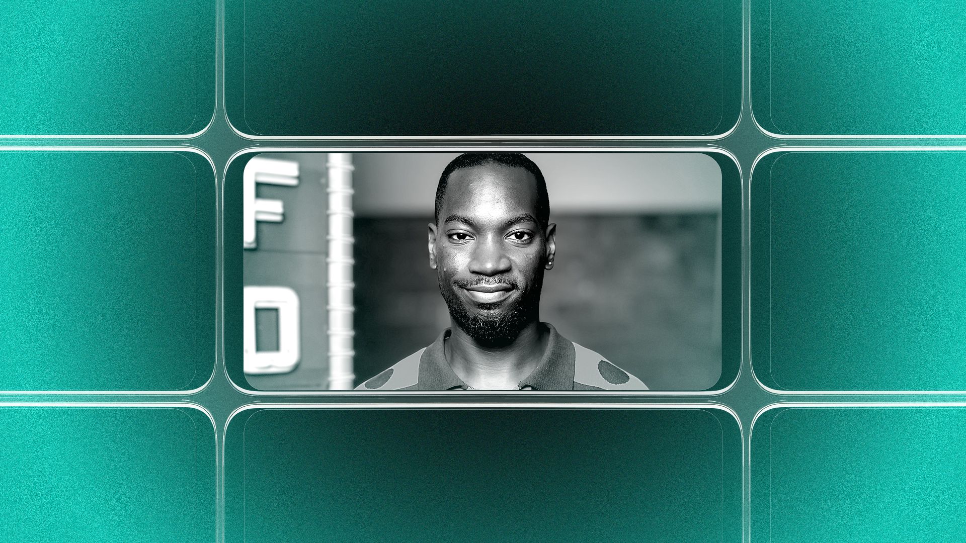 Photo illustration Nijeul X set against a background of cell phone patterns.