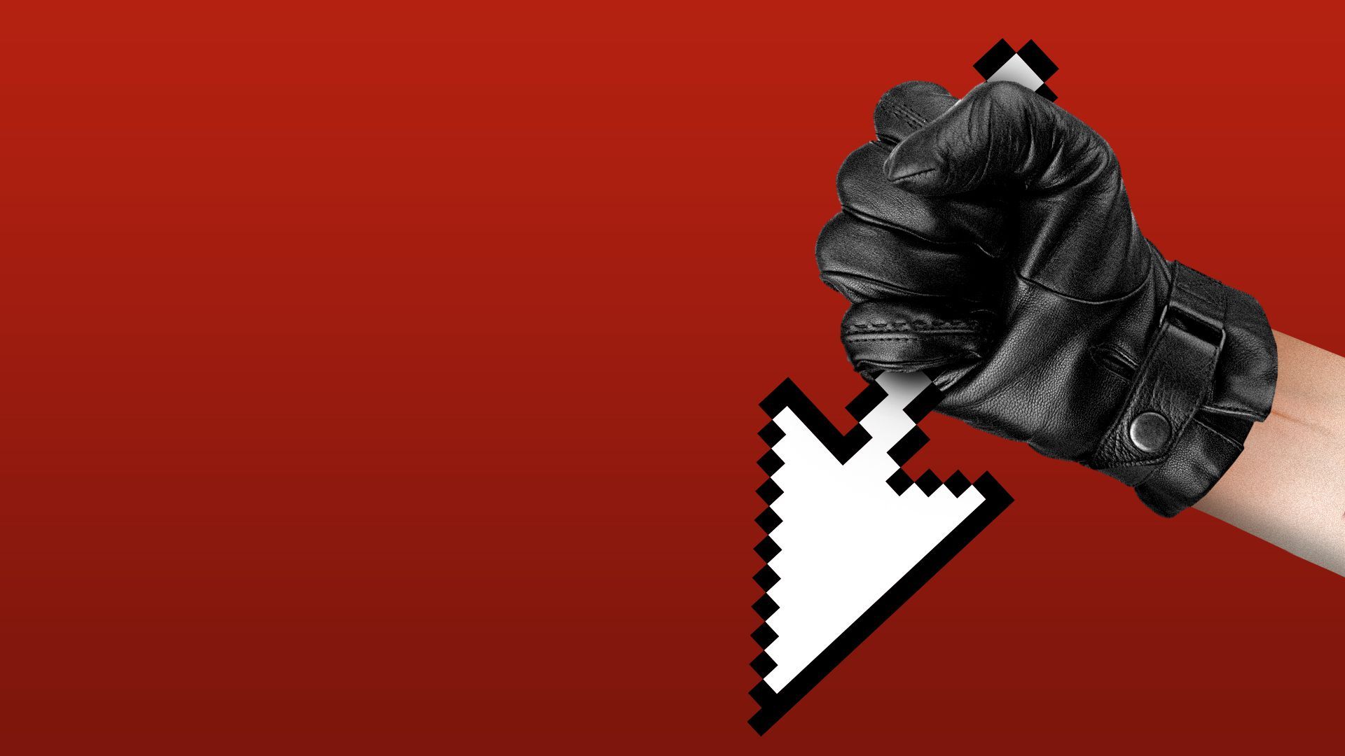 Illustration of a gloved hand holding a cursor as if it were a knife.