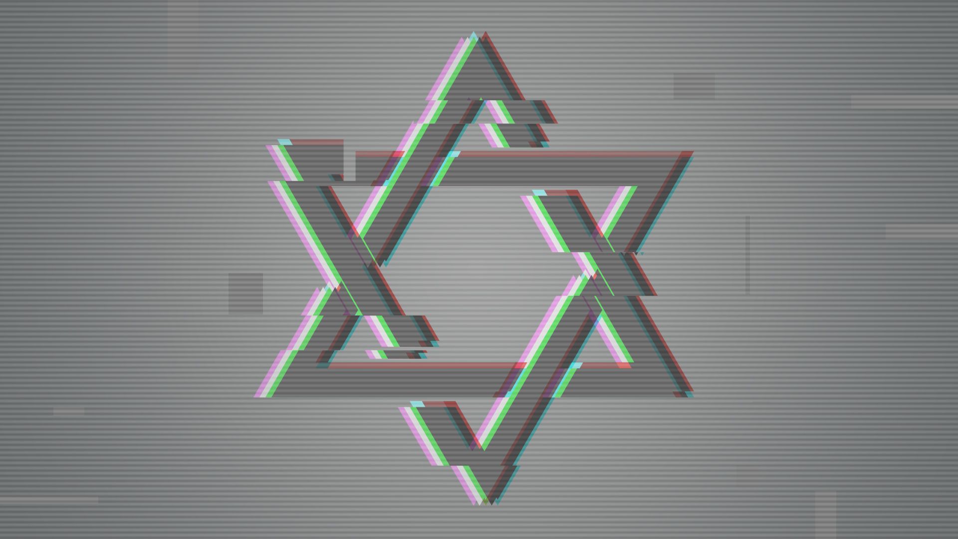 Illustration of a star of David being glitched and distorted. 