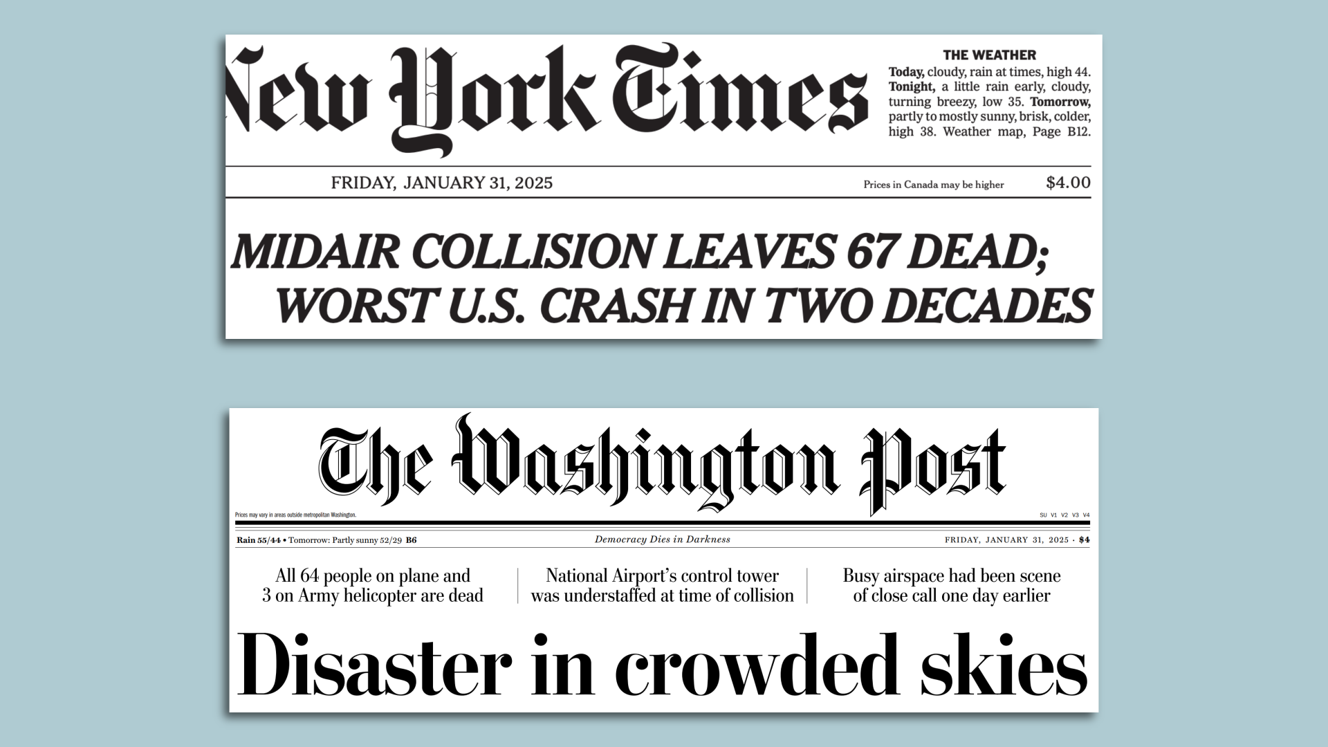 Lead stories of today's New York Times, Washington Post