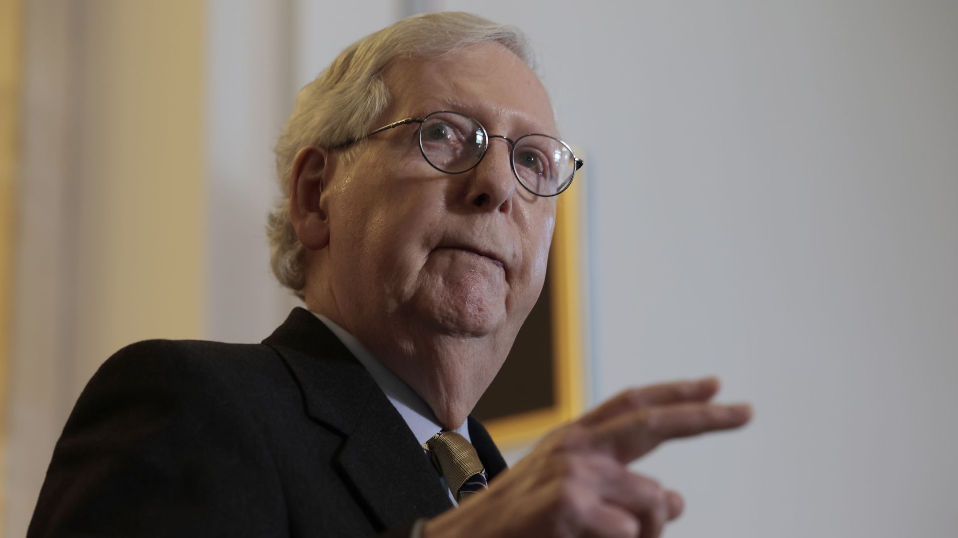 Senate Minority Leader Mitch McConnell (R-KY) speaks to reporters following a Senate Republican Policy Luncheon on Capitol Hill on January 04, 2022 in Washington, DC.