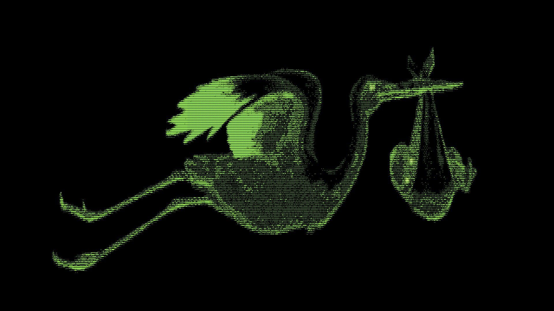 Illustration of a digitized green image of a stork carrying a baby in a sheet