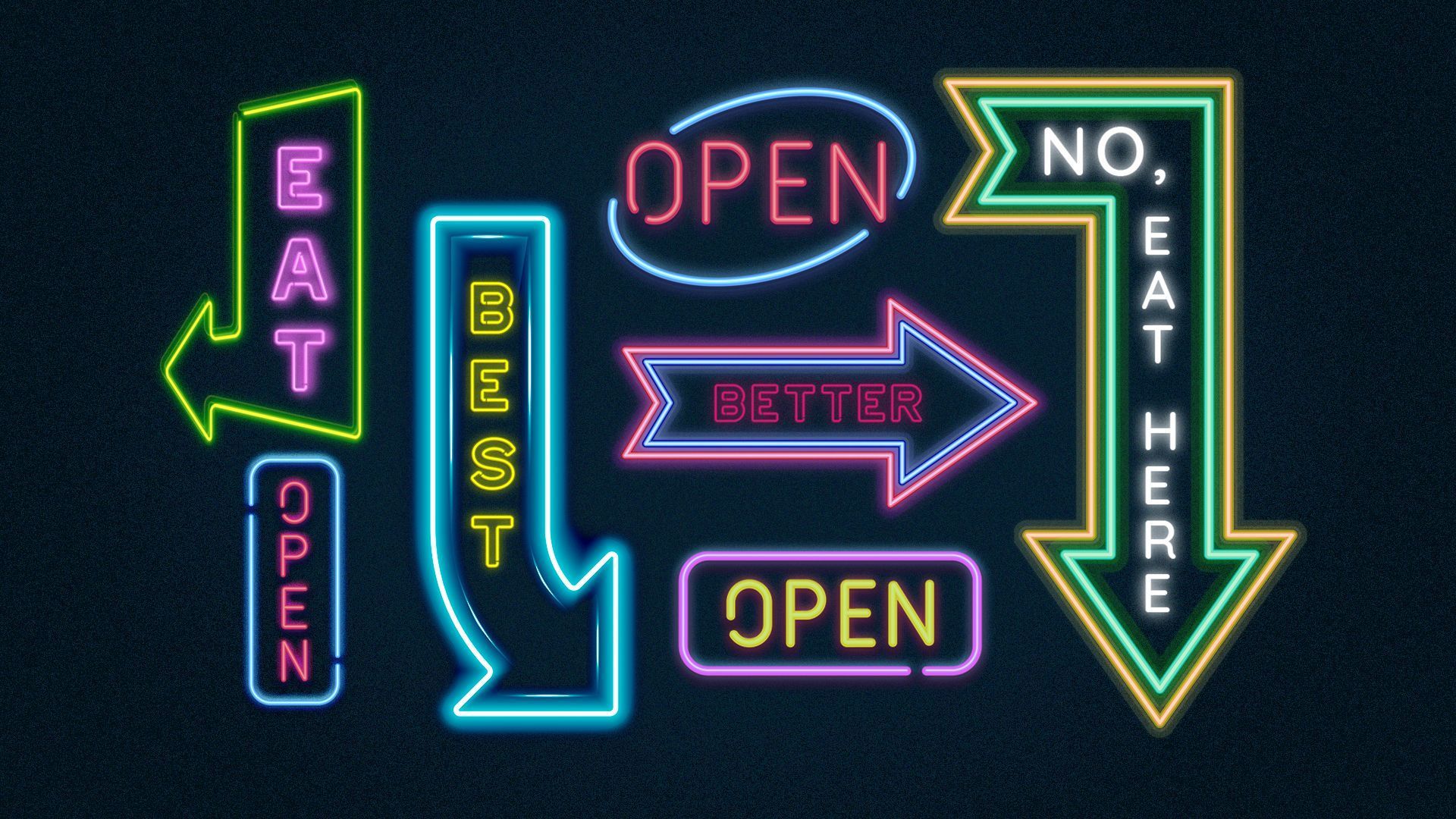Illustration of competing restaurant neon signs.