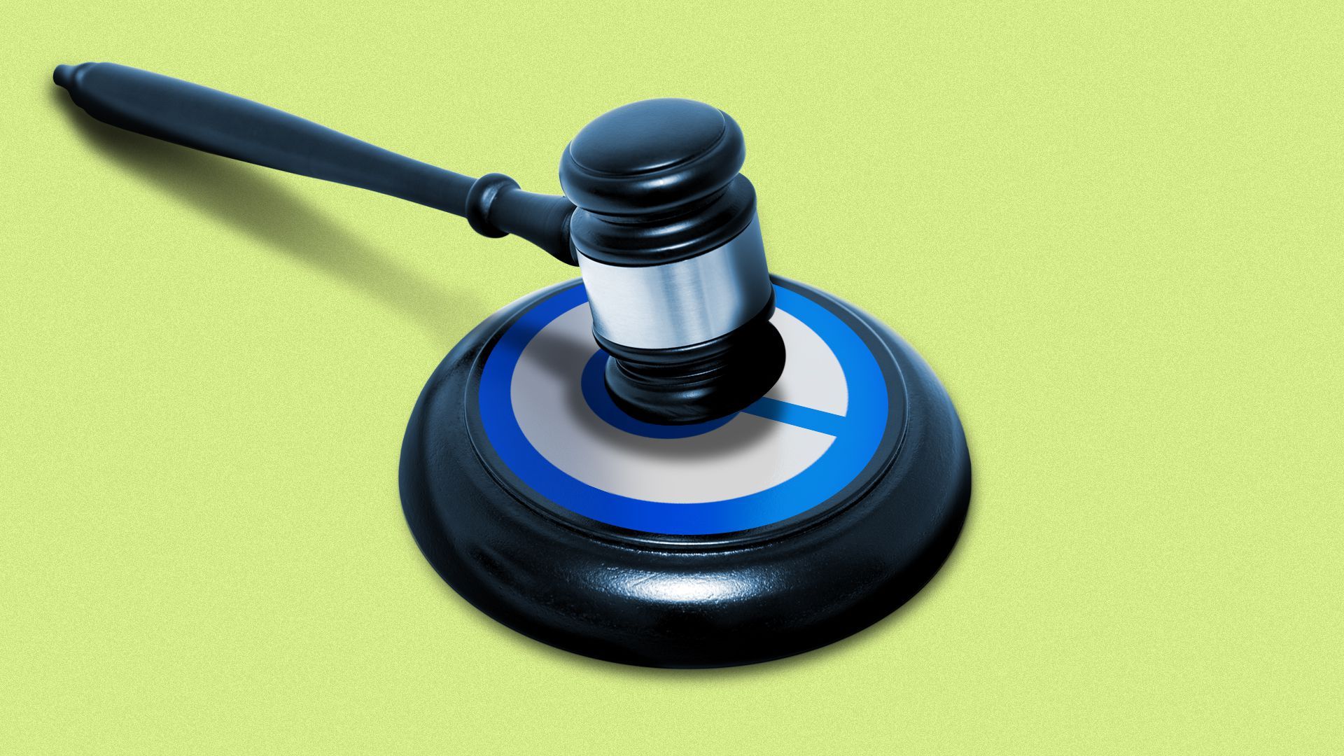 Illustration of a gavel on a block featuring the Coinbase logo