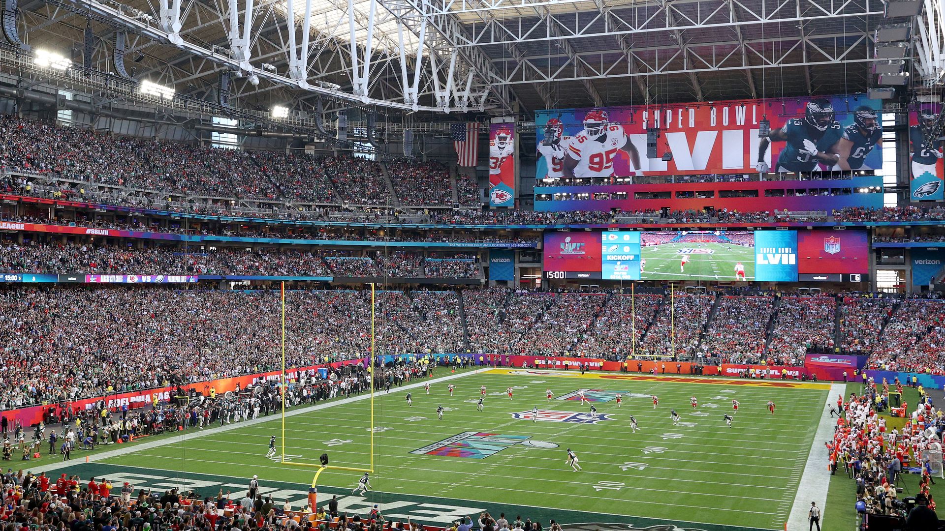 Football field at 2023 Super Bowl in Glendale, Ariz.