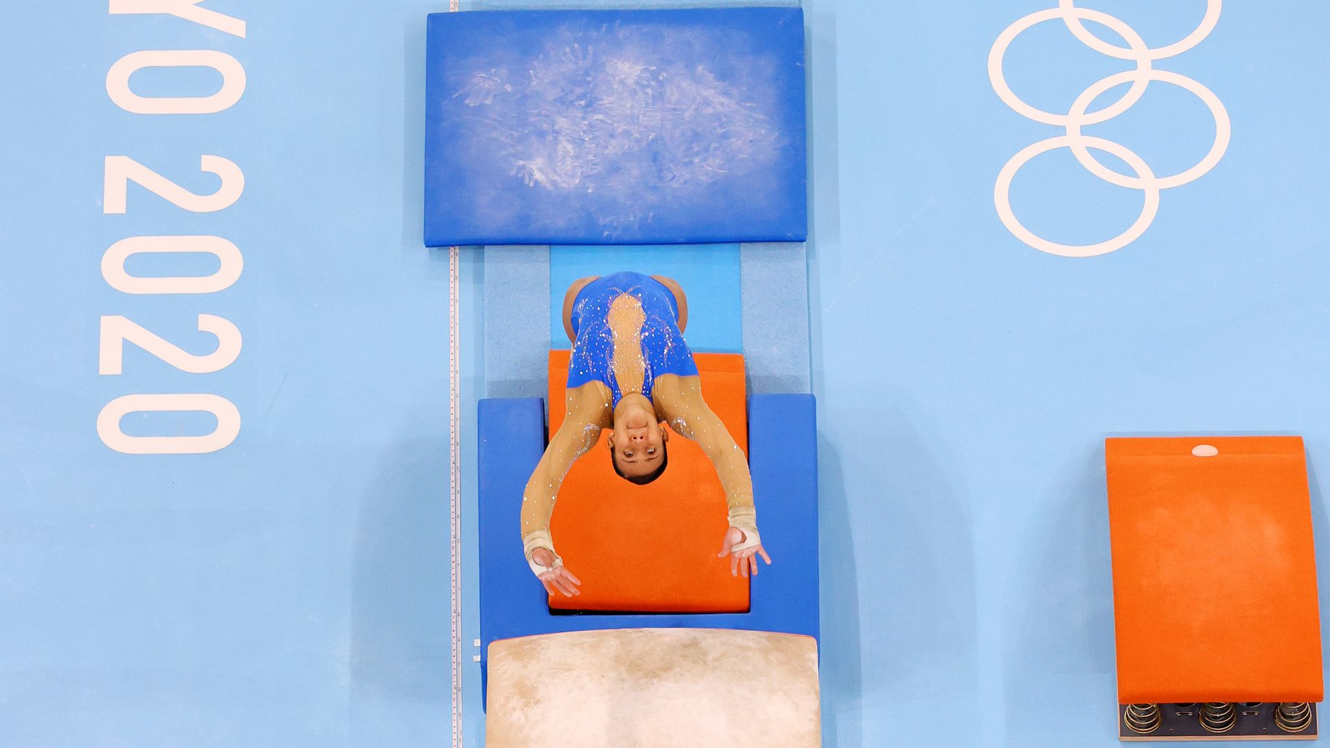 Photo of Luciana Alvarado competing on the vault at the Tokyo Olympics