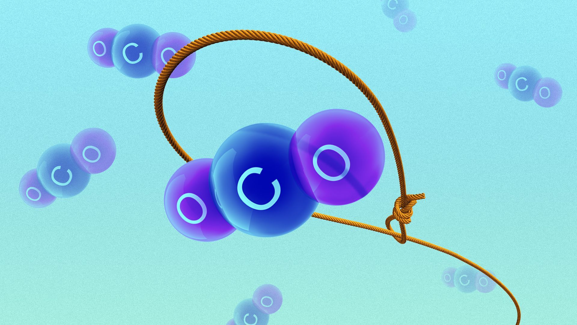 Illustration of a lasso attempting to capture a carbon dioxide molecule