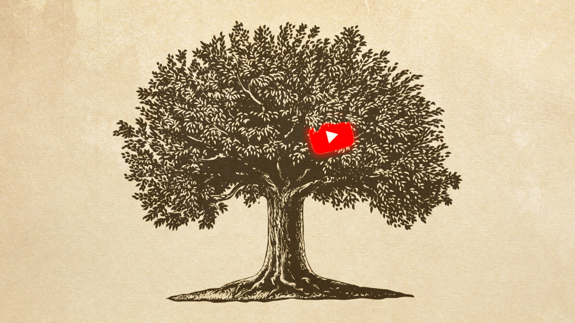 Tree with pulsing YouTube logo as an apple