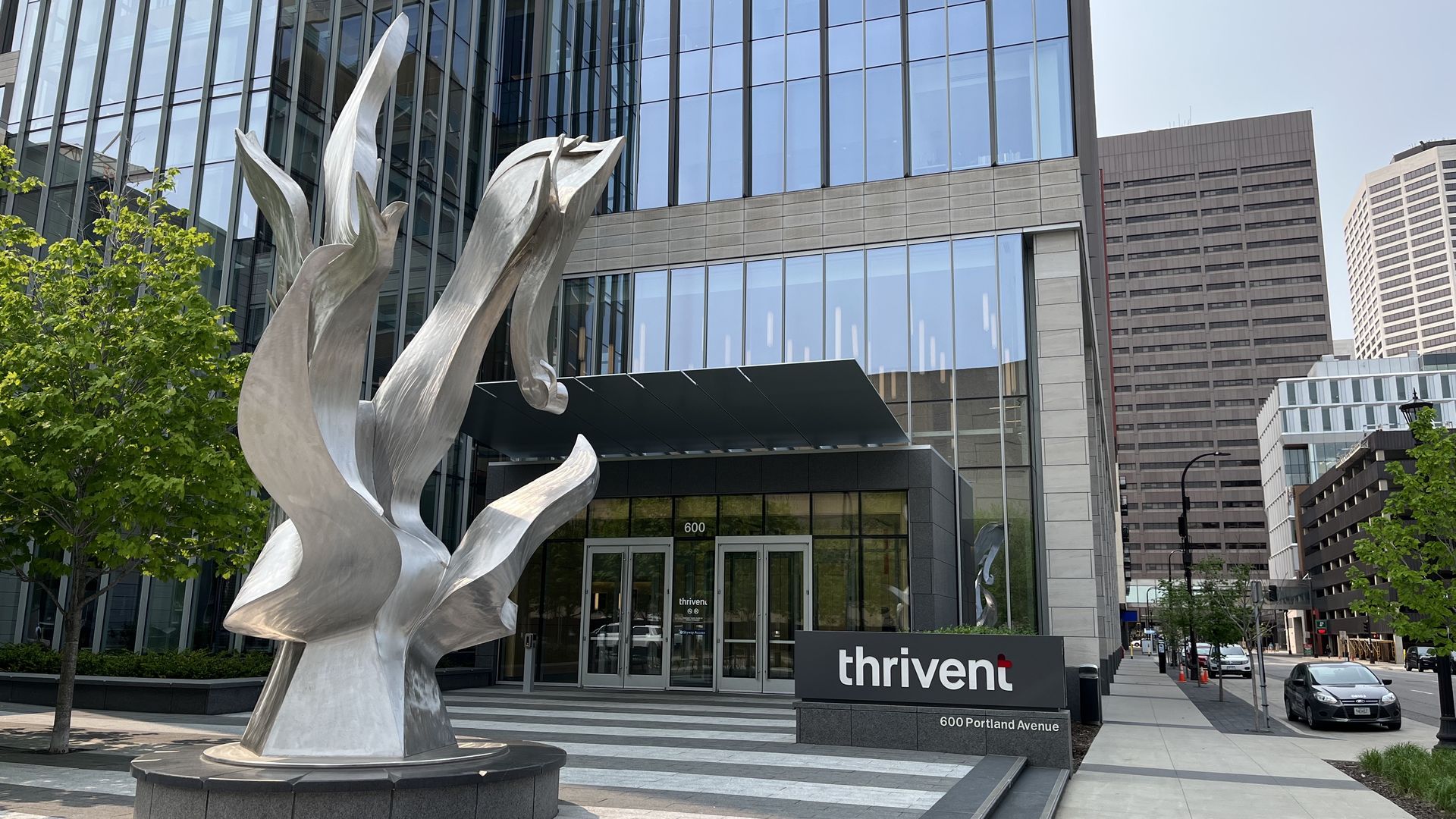 A statue outside of Thrivent's headquarters