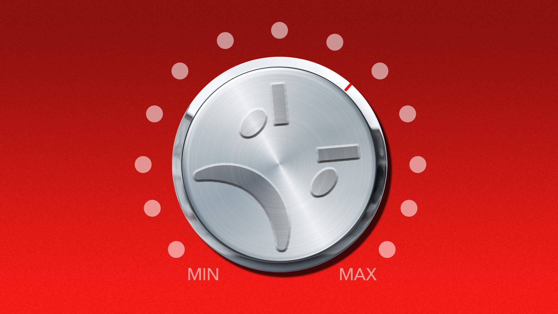 Illustration of a dialup up volume dial shaped like an angry emoji
