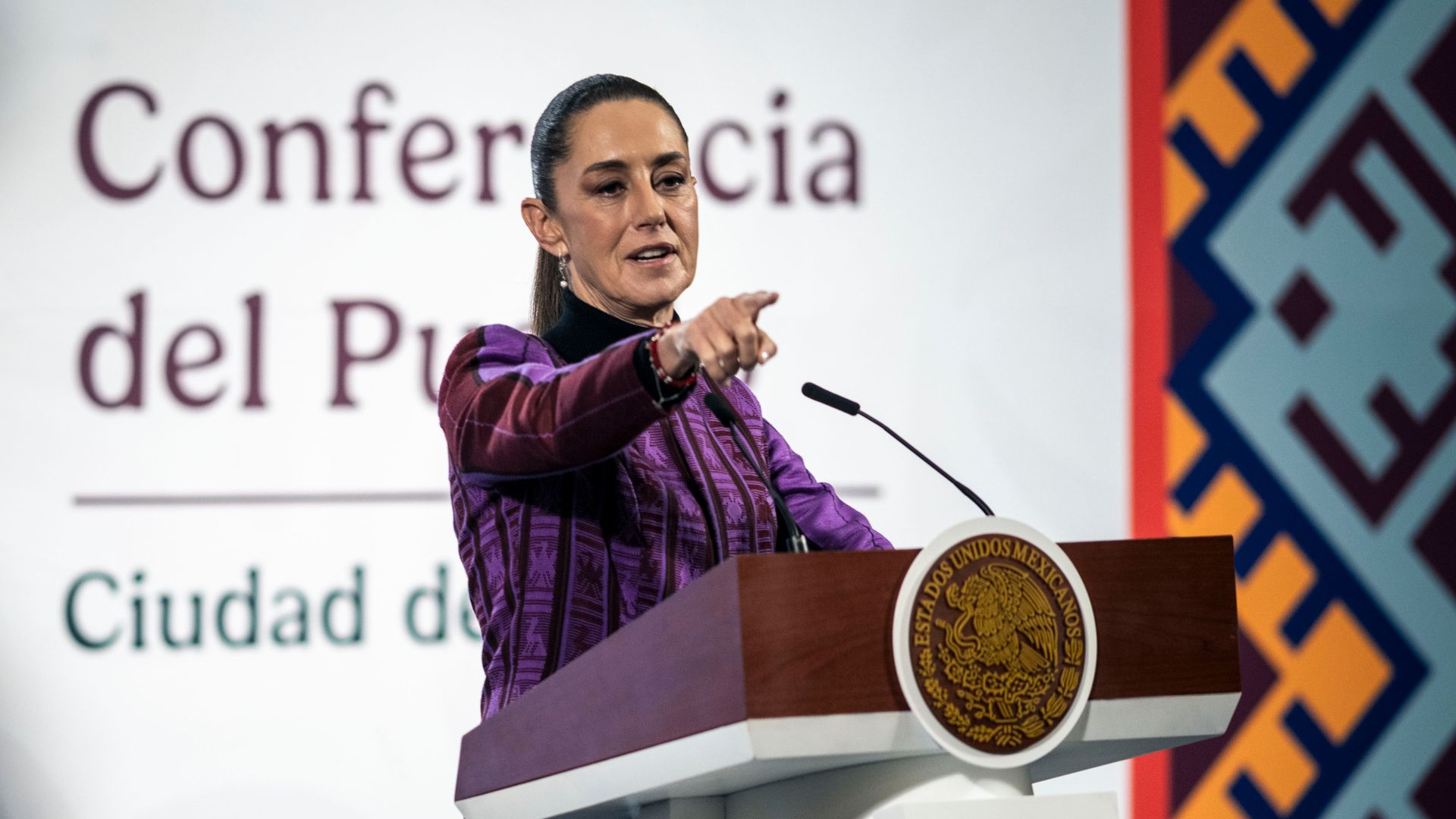 Claudia Sheinbaum, Mexico's president, during a press conference at the National Palace in Mexico City, Mexico, on Thursday, Feb. 20,