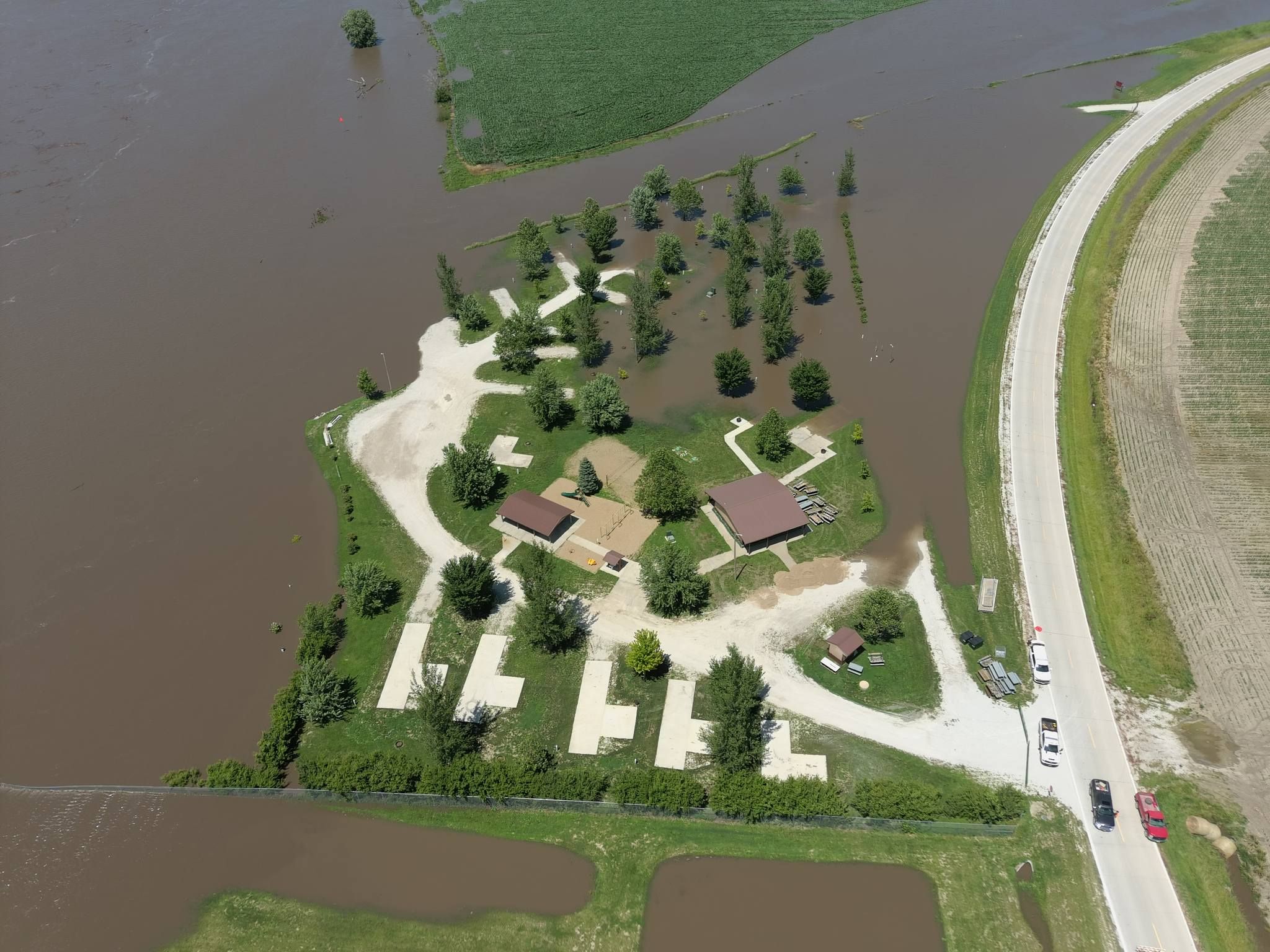 An aerial view of flooding around Monona County, Iowa 
