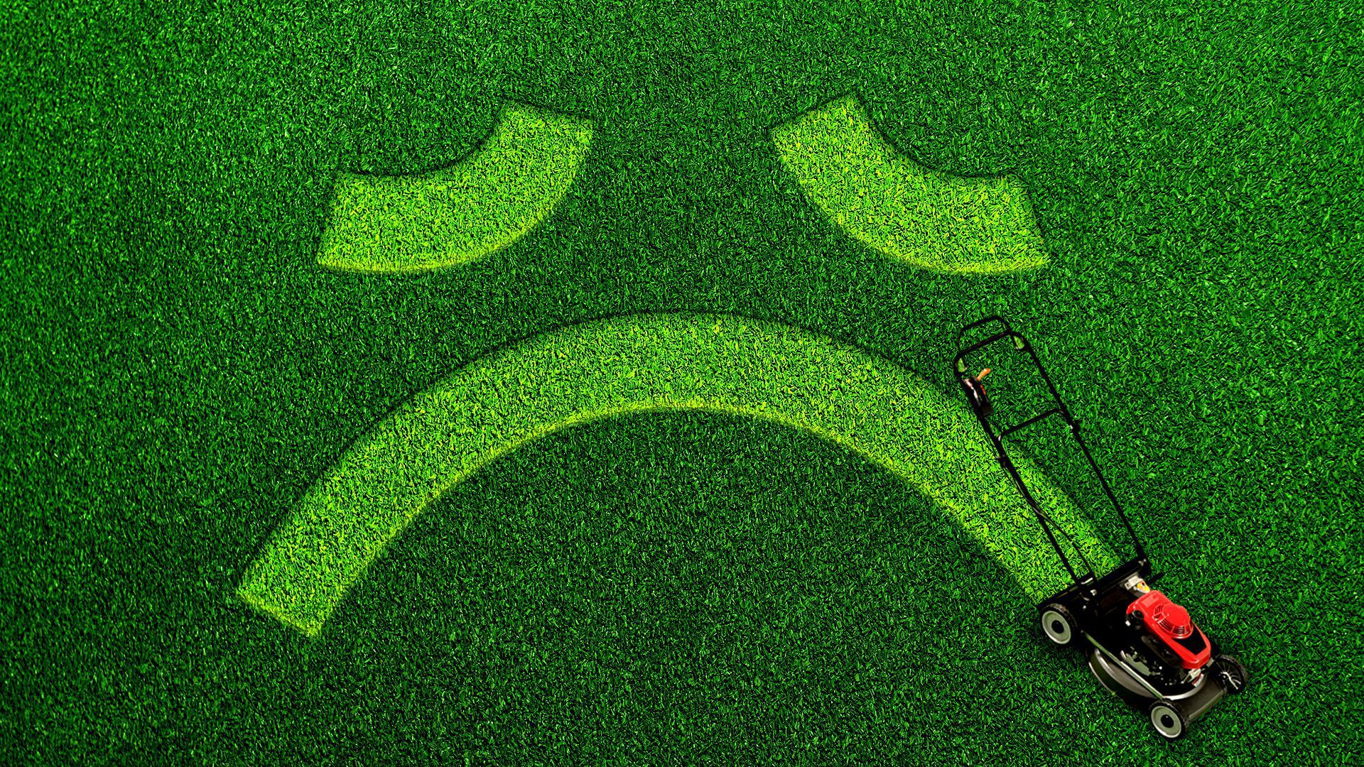 Illustration of a lawn mower drawing a frown