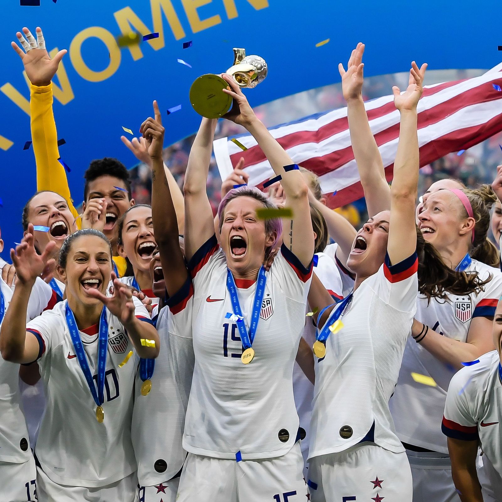 Soccer team celebrating victory in qualifications for FIFA World Cup 2026