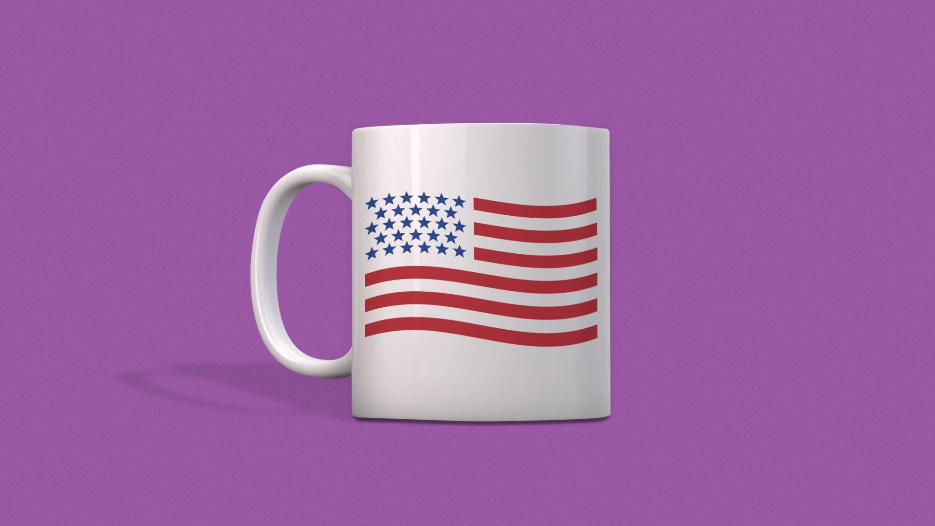 Illustration of coffee cup with American flag.