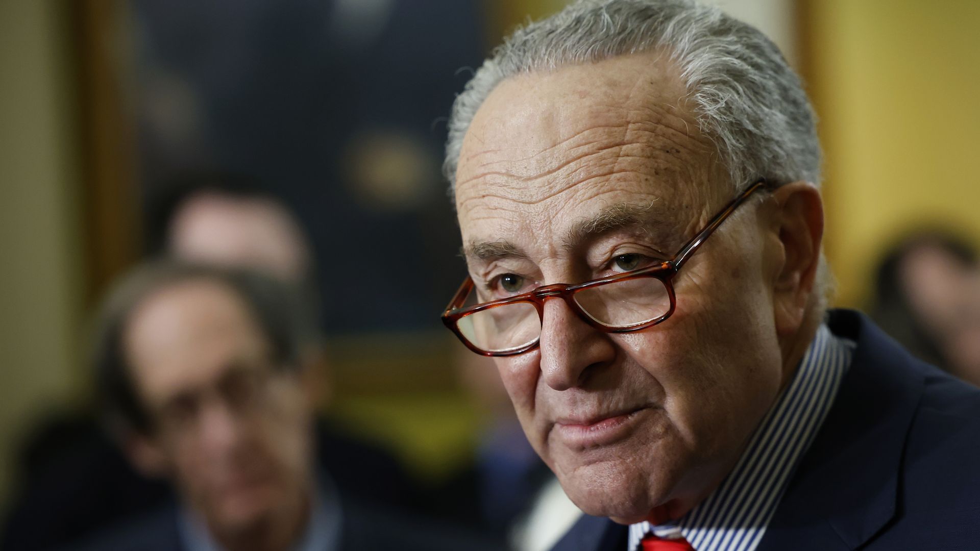 U.S. Senate Majority Leader Chuck Schumer (D-NY) speaks to reporters after the weekly Senate Democrats caucus policy luncheon at the U.S. Capitol on March 12, 2024 in Washington, DC. 