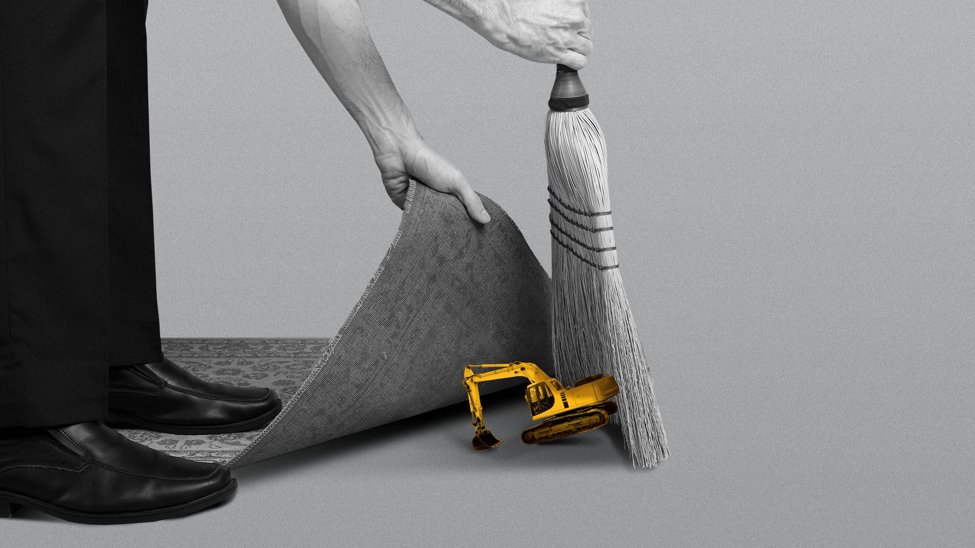 Illustration of a piece of construction equipment being swept under a rug