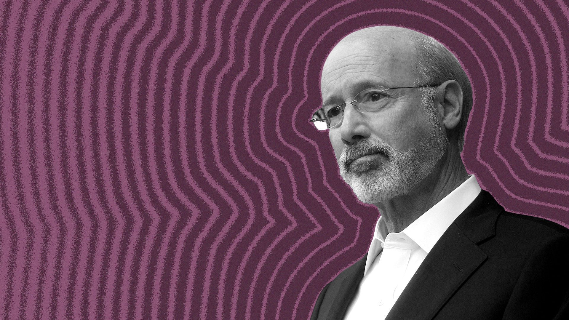 Photo illustration of Philadelphia Governor Tom Wolf with lines radiating from him.