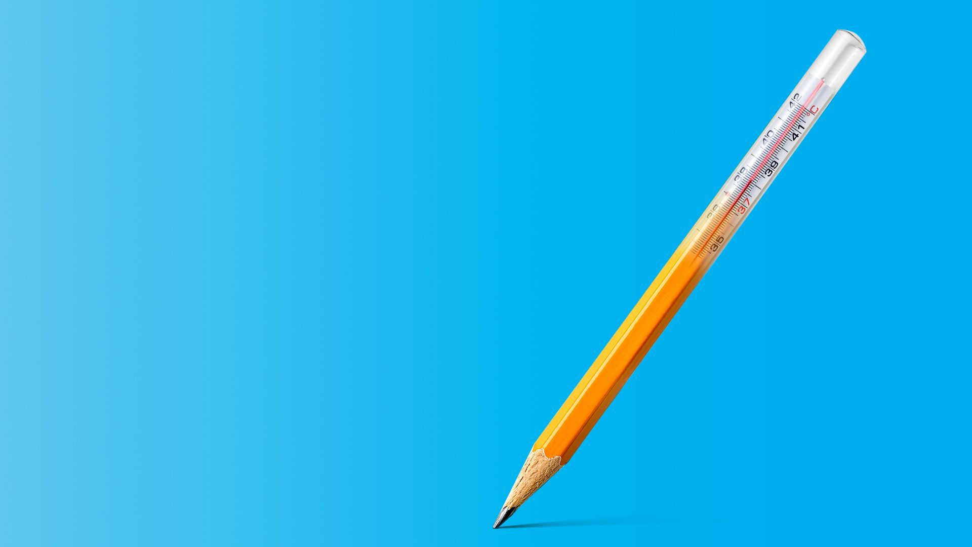 Illustration of a pencil morphing into a thermometer.