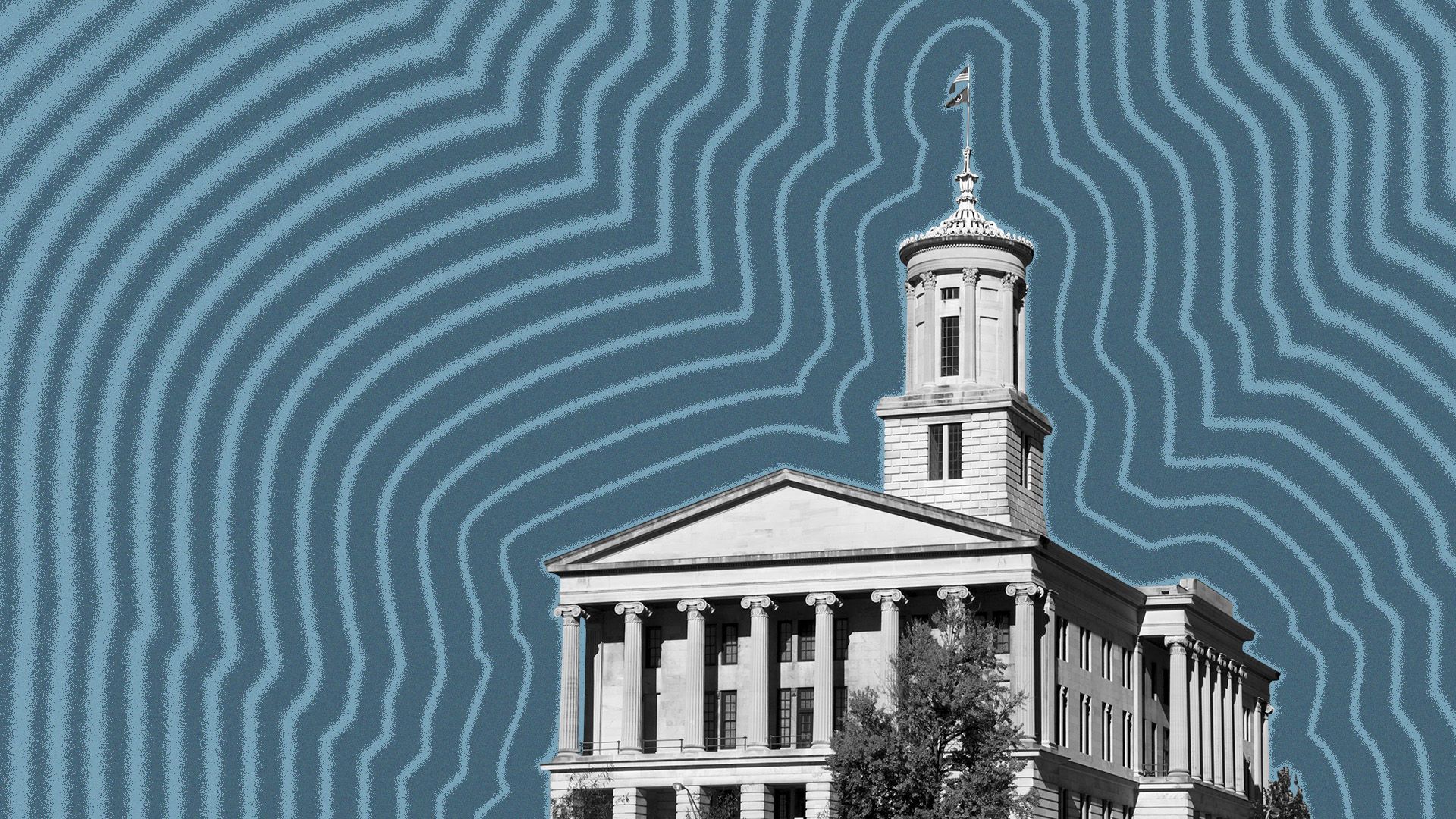 Illustration of the Tennessee State Capitol building with lines radiating from it.