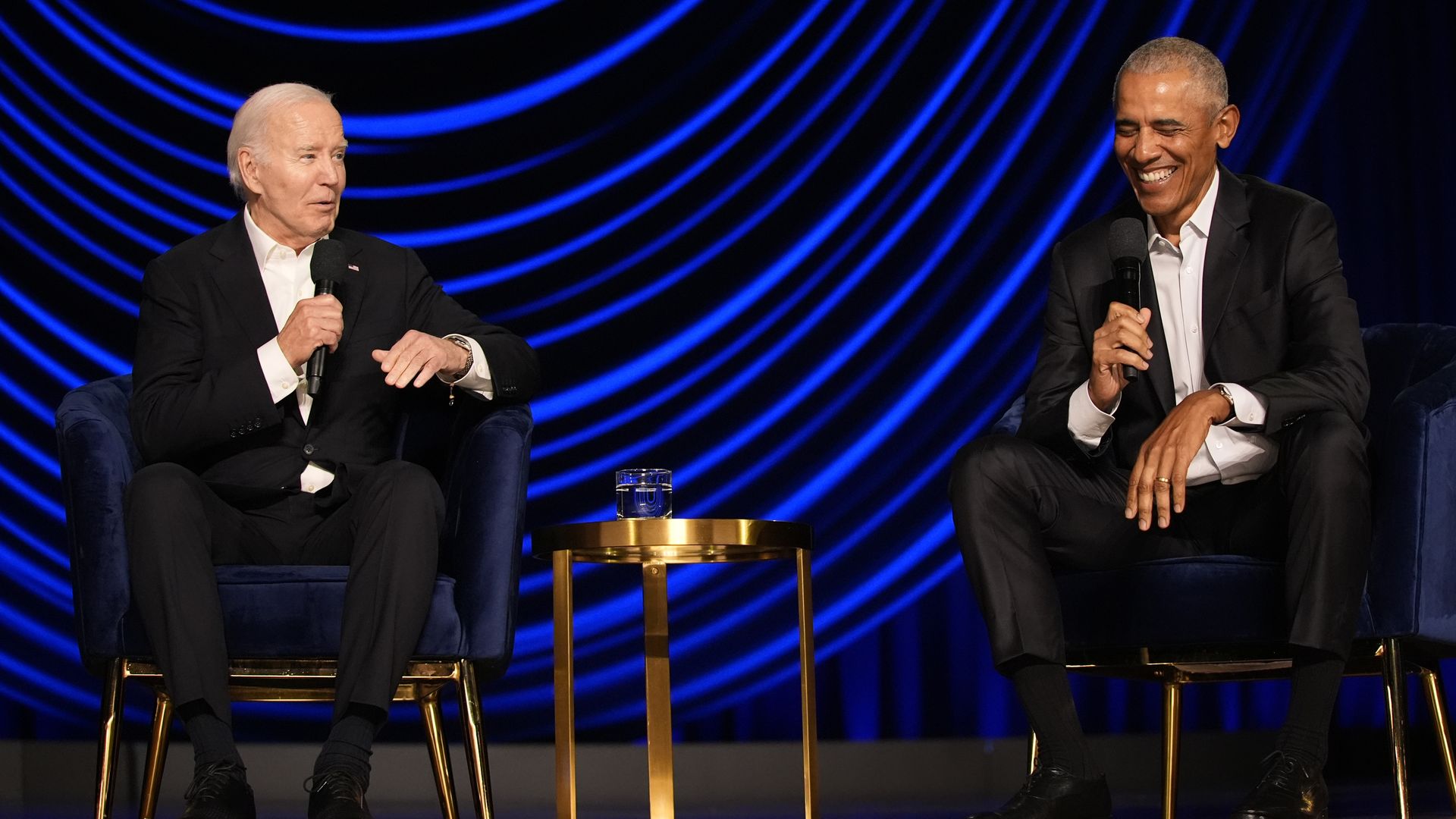 President Biden and former President Obama at the Peacock Theater in L.A. 