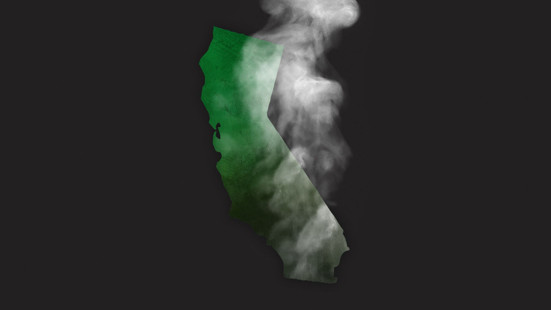 Illustration of the shape of California with smoke rising from it