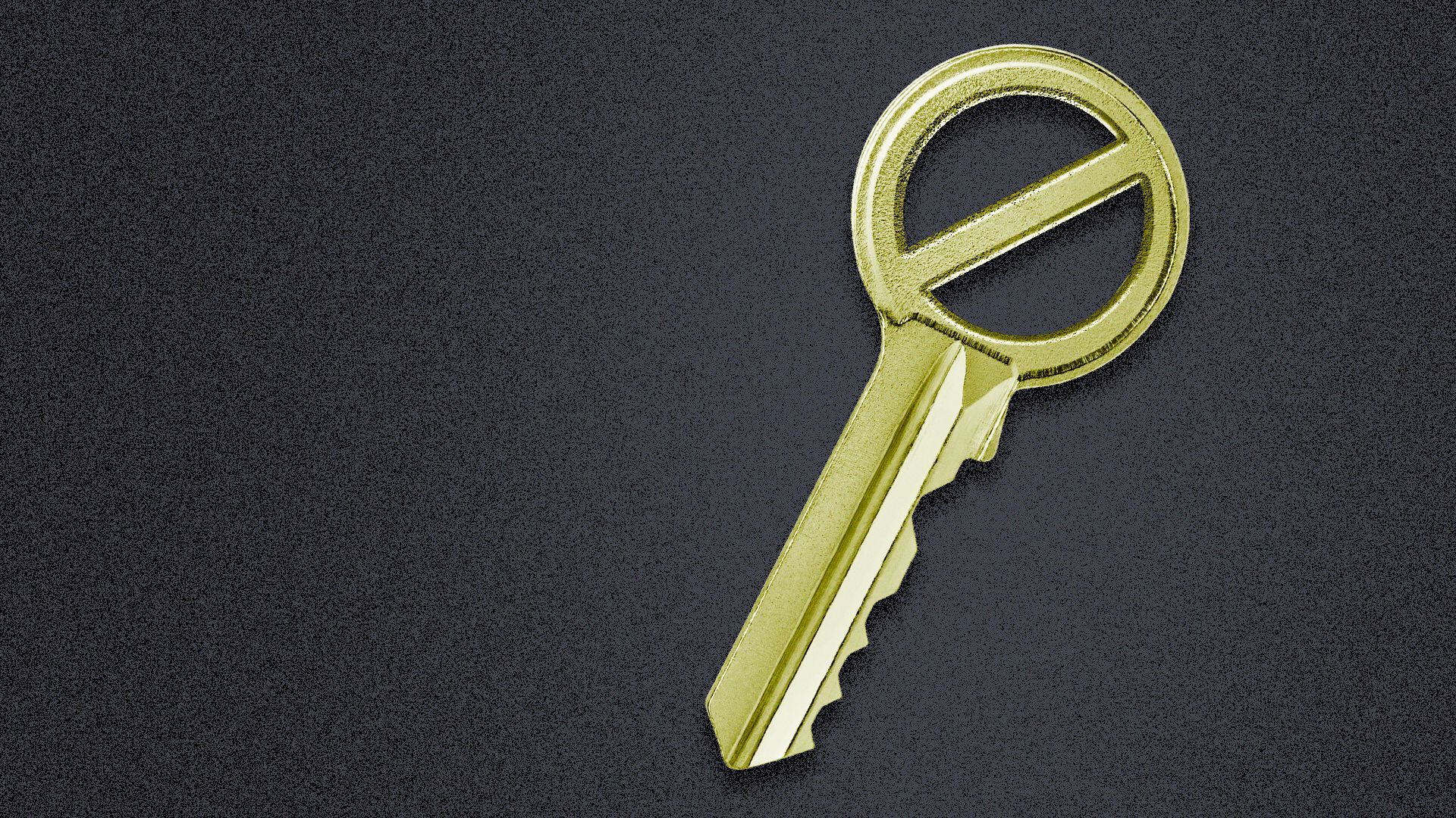 Illustration of a gold key with the "no" symbol replacing the top of the key. 