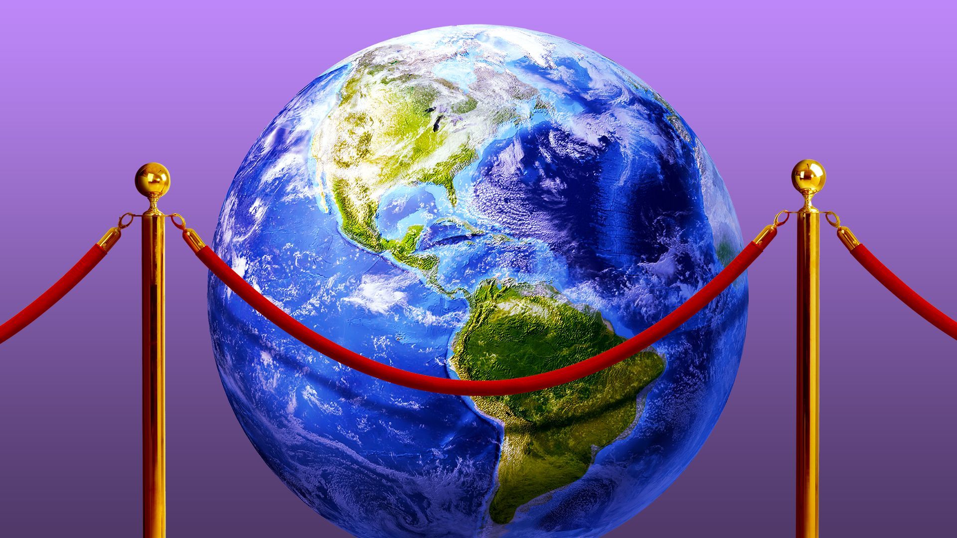 Illustration of the earth with the Americas visible behind a velvet rope